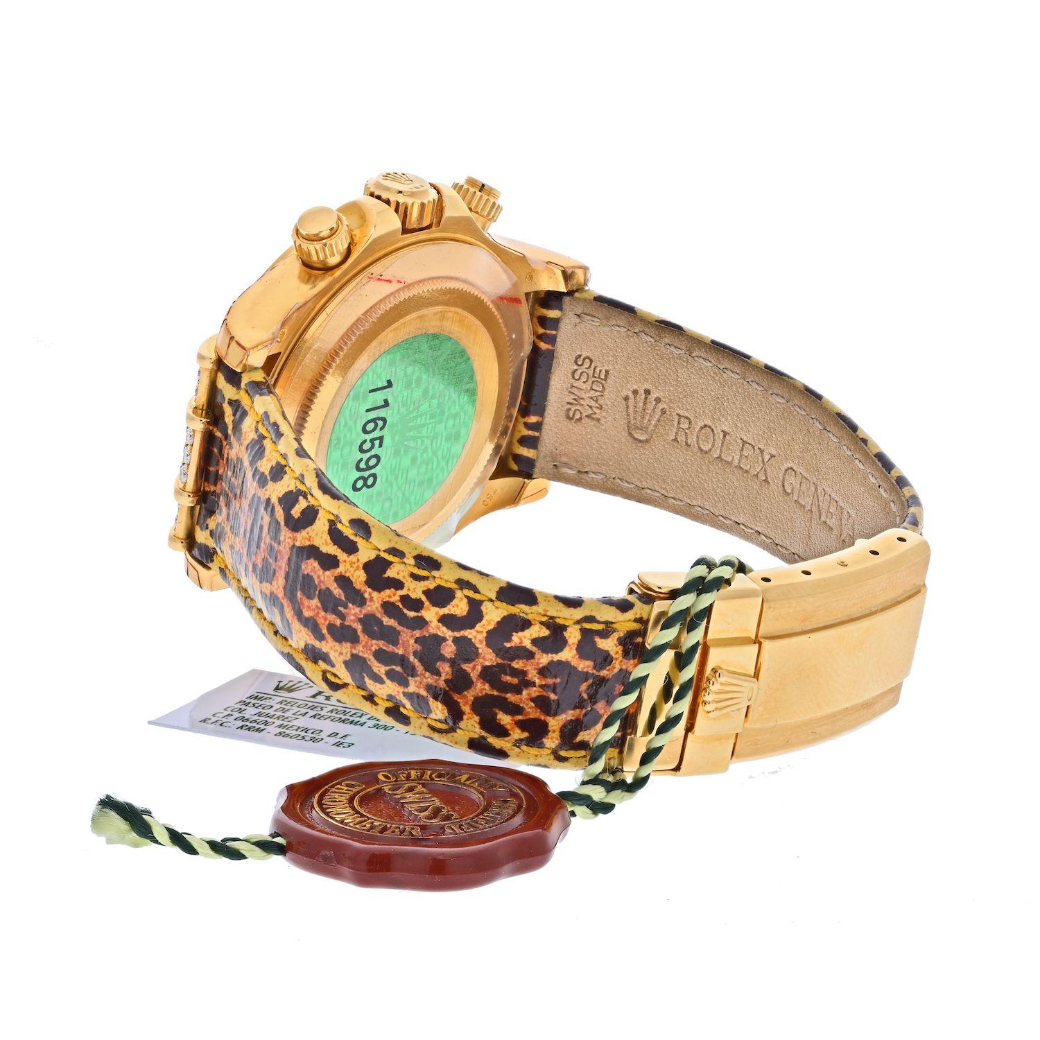 Rolex Daytona 18K Yellow Gold 116598 Cosmograph Leopard Watch In Excellent Condition In New York, NY