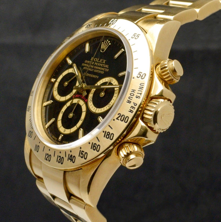 Rolex Daytona 18K Yellow Gold Black Dial "Floating Cosmograph" 16528 Watch,  1989 For Sale at 1stDibs | floating cosmo daytona price, rolex daytona gold  black, yellow gold black dial daytona