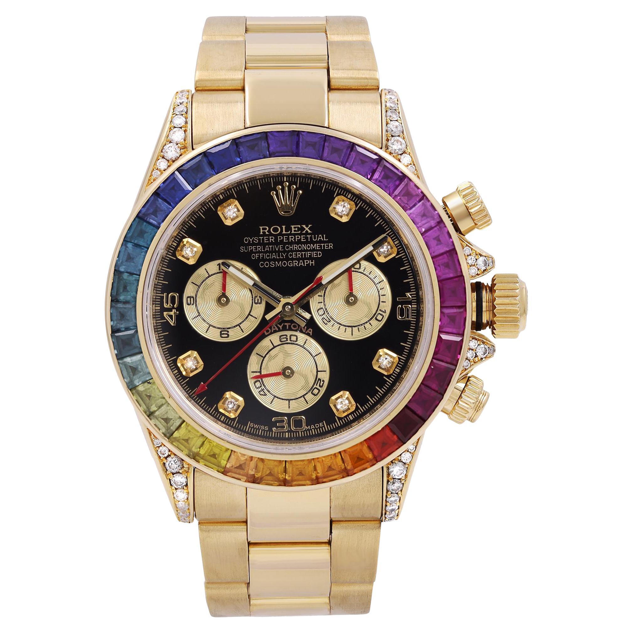 Rolex Daytona 18k Yellow Gold Custom Diamonds Bezel Dial Mens Watch 116528  at 1stDibs