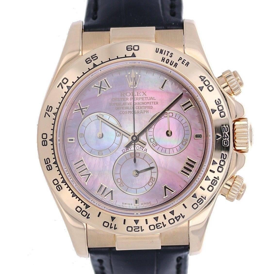 Brand Name  Rolex 
Style Number  116518 
Also Called  116518DKMBK 
Series  Daytona 
Gender  Men's 
Case Material  18K Yellow Gold 
Dial Color  Dark Mother of Pearl 
Movement  Automatic 
Functions  Hours, Minutes, Seconds, Chronograph 
Crystal