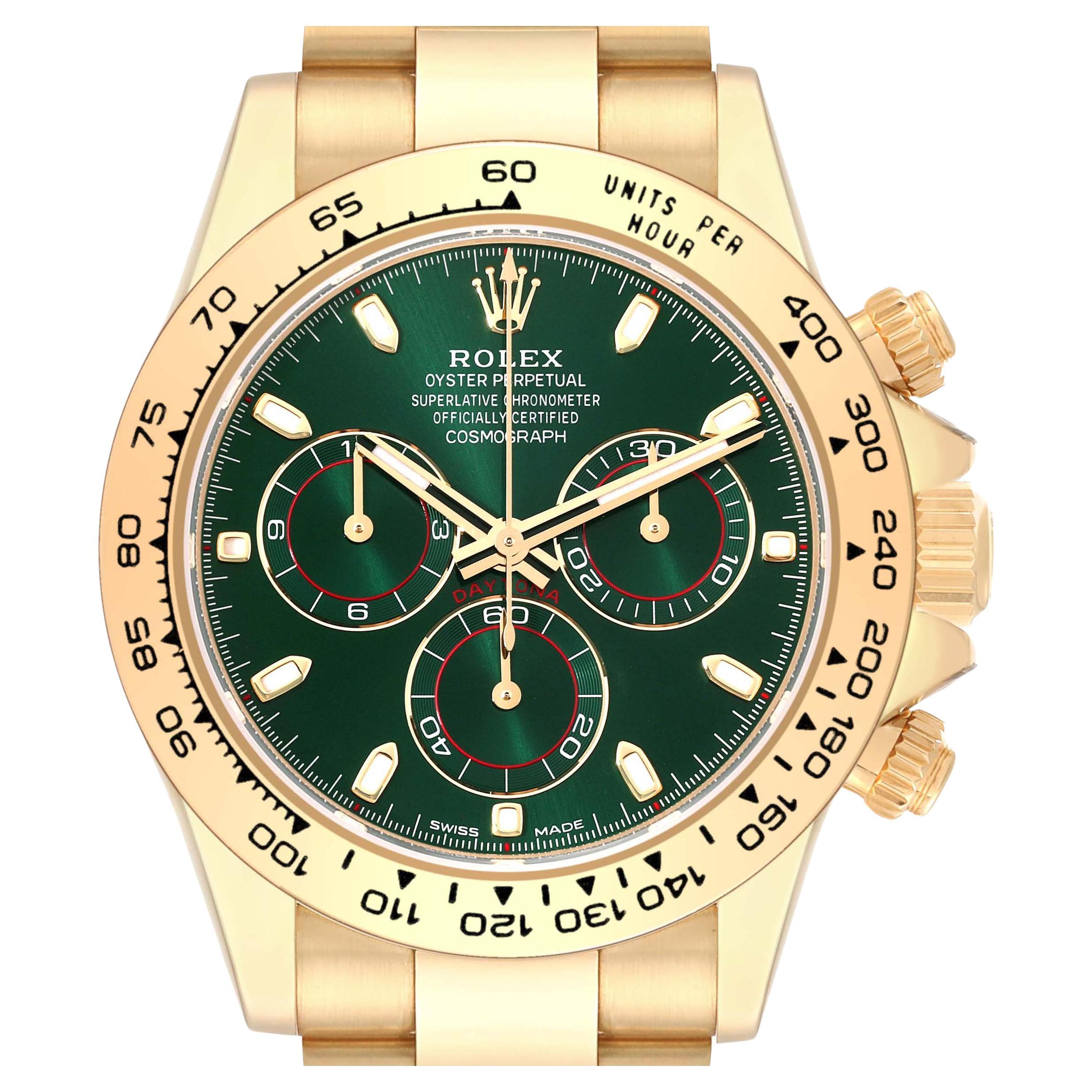 Rolex Daytona 18k Yellow Gold Green Dial Mens Watch 116508 Box Card