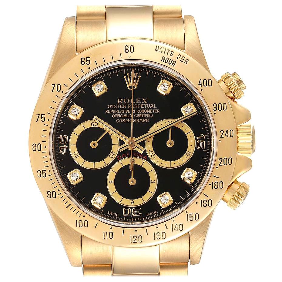 Rolex Daytona 18k Yellow Gold Inverted 6 Diamond Dial Mens Watch 16528 For Sale