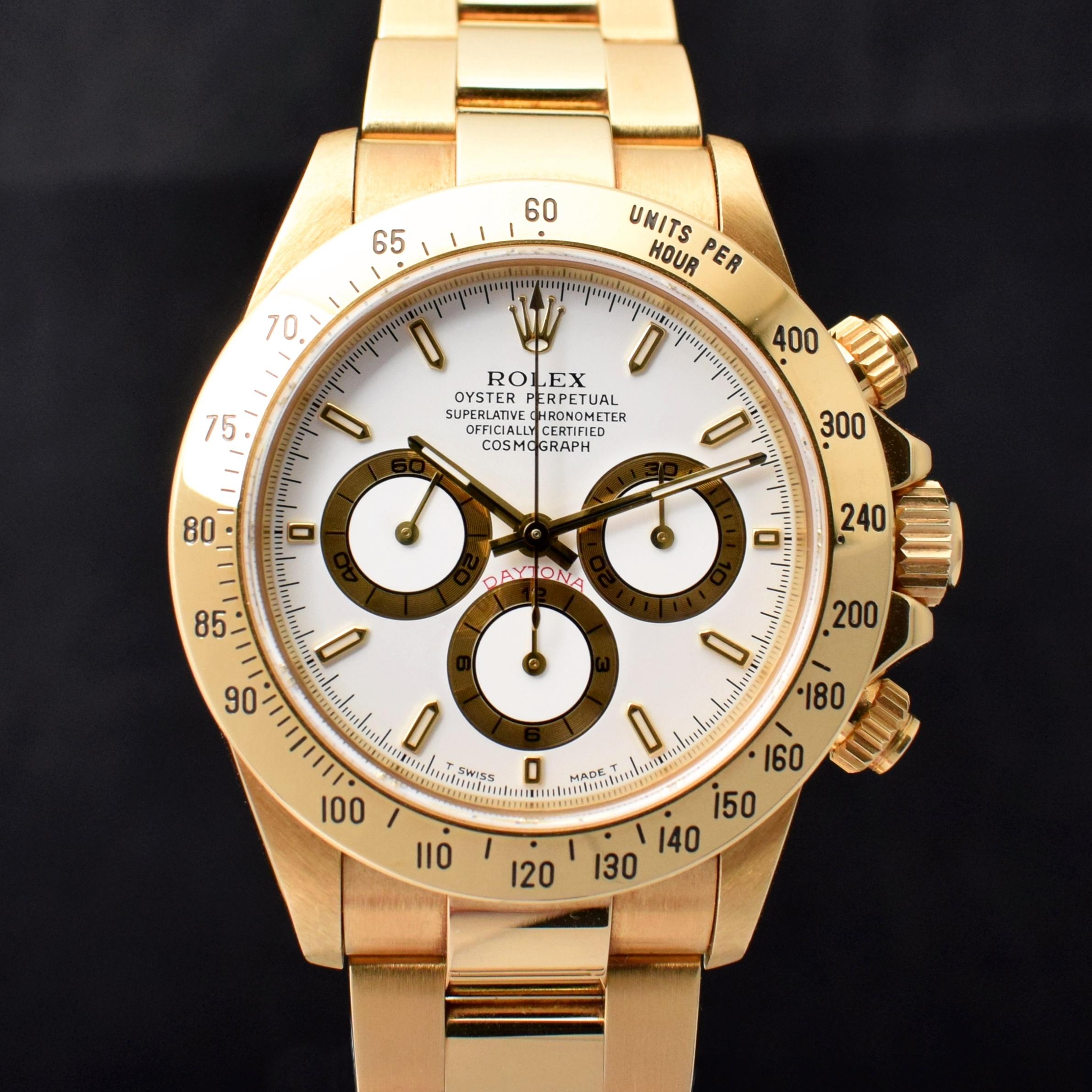 Rolex Daytona 18K Gelbgold Weißes Zifferblatt 16528 Cosmograph Chronograph Uhr 1997 für Damen oder Herren im Angebot