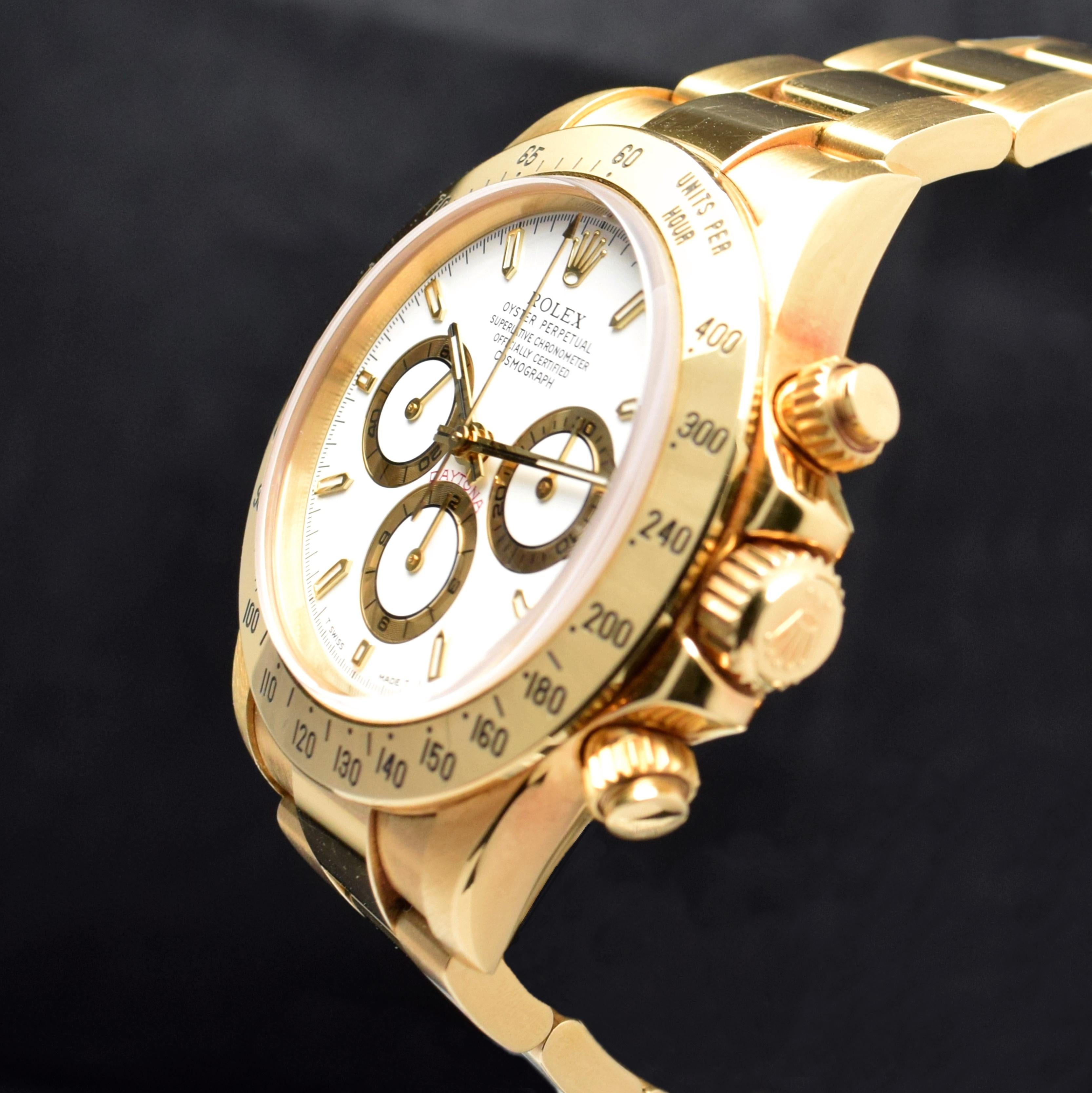 Rolex Daytona, montre chronographe Cosmographe en or jaune 18 carats avec cadran blanc 16528, 1997 Unisexe en vente