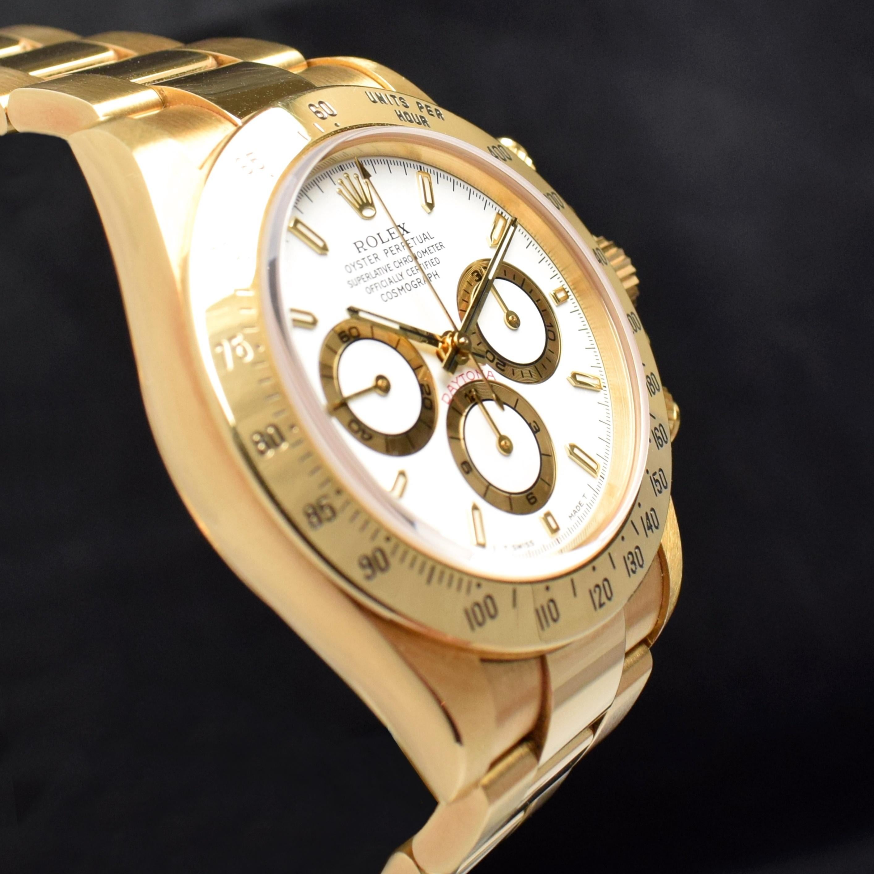 Rolex Daytona, montre chronographe Cosmographe en or jaune 18 carats avec cadran blanc 16528, 1997 en vente 1