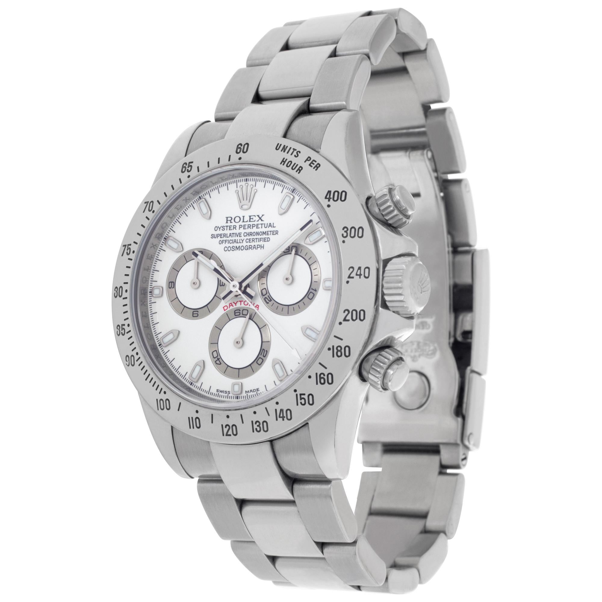 Rolex Daytona in stainless steel with white dial. Auto w/ subseconds and chronograph. 40 mm case size. **Bank wire only at this price** Ref 116520. Circa 2007. Fine Pre-owned Rolex Watch. Certified preowned Sport Rolex Daytona 116520 watch is made