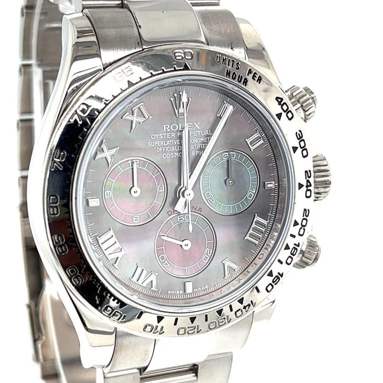 Rolex Daytona 18k White Gold Black Mother of Pearl Dial Mens Watch ...