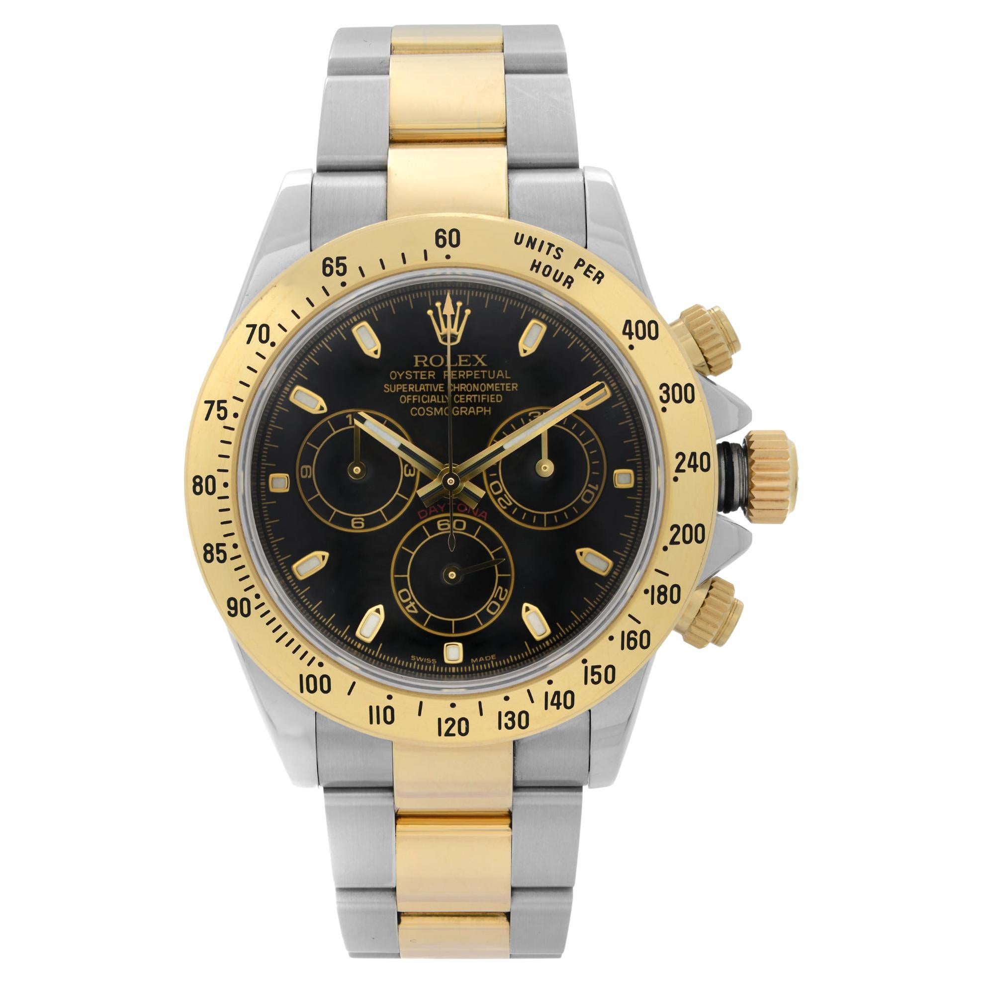 Rolex Daytona 18K Yellow Gold Steel Black Dial Automatic Mens Watch 116523