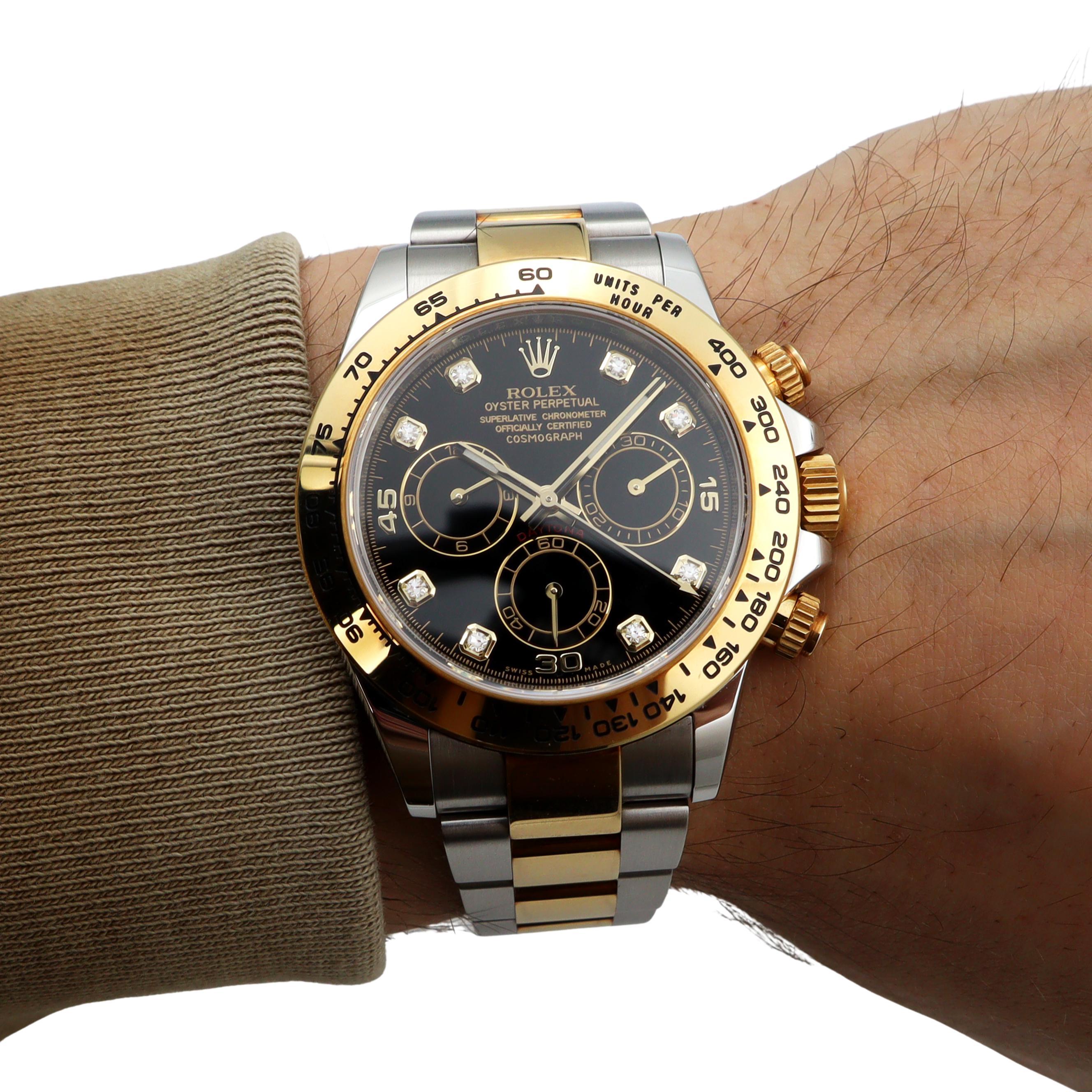 Rolex Daytona 40mm 18K Yellow Gold Steel Diamond Black Dial Mens Watch 116503 For Sale 3