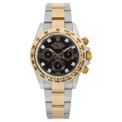 Rolex Daytona 40mm 18K Yellow Gold Steel Diamond Black Dial Mens Watch 116503