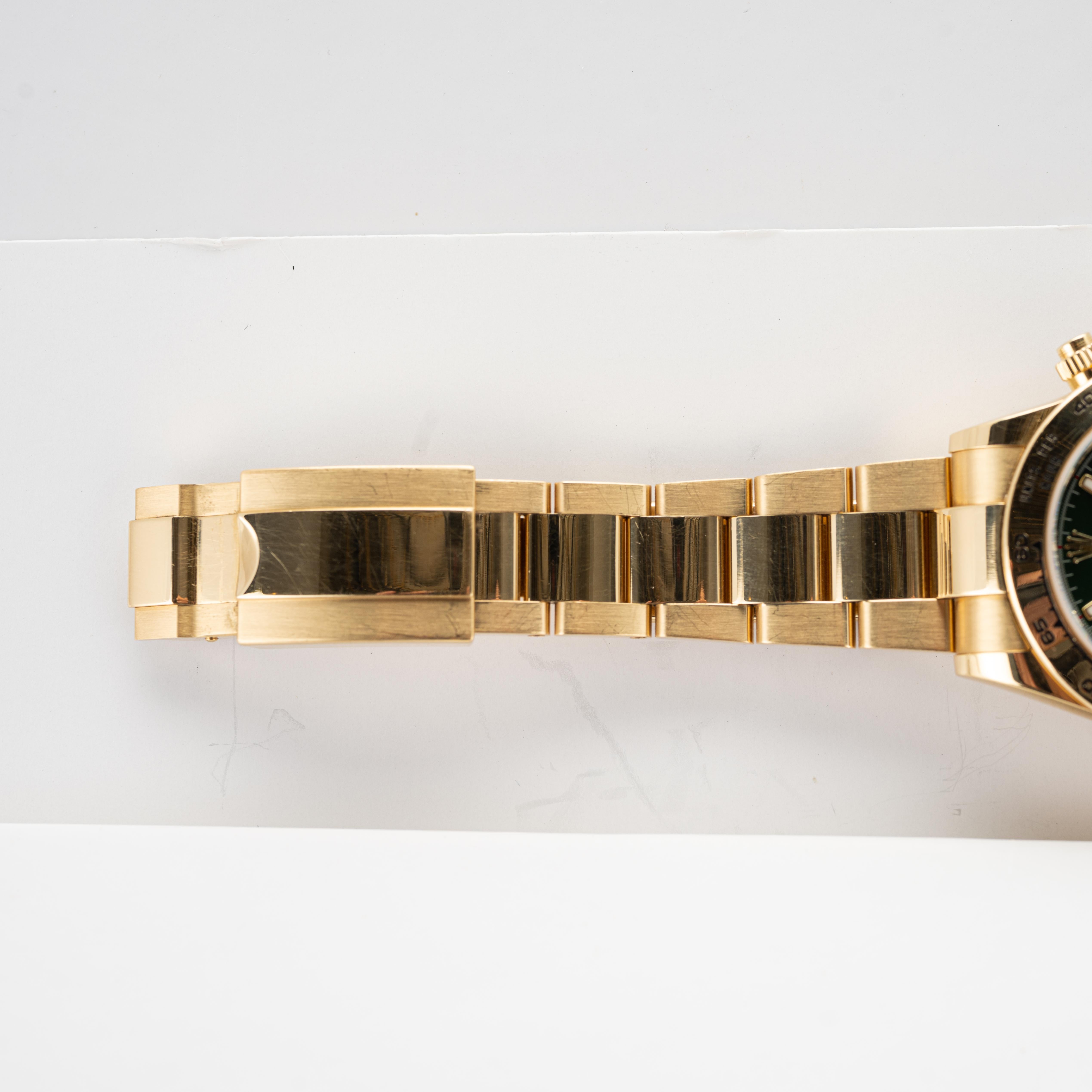 Rolex Daytona 40mm 18kt Gelbgold Grünes Zifferblatt 116508 im Angebot 4