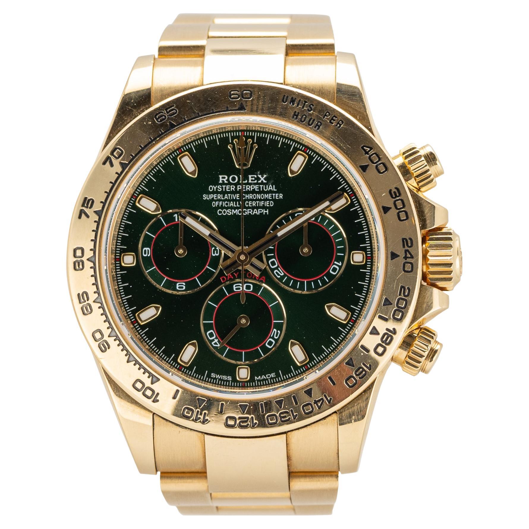 Rolex Daytona 40mm 18kt Yellow Gold Green Dial 116508 For Sale