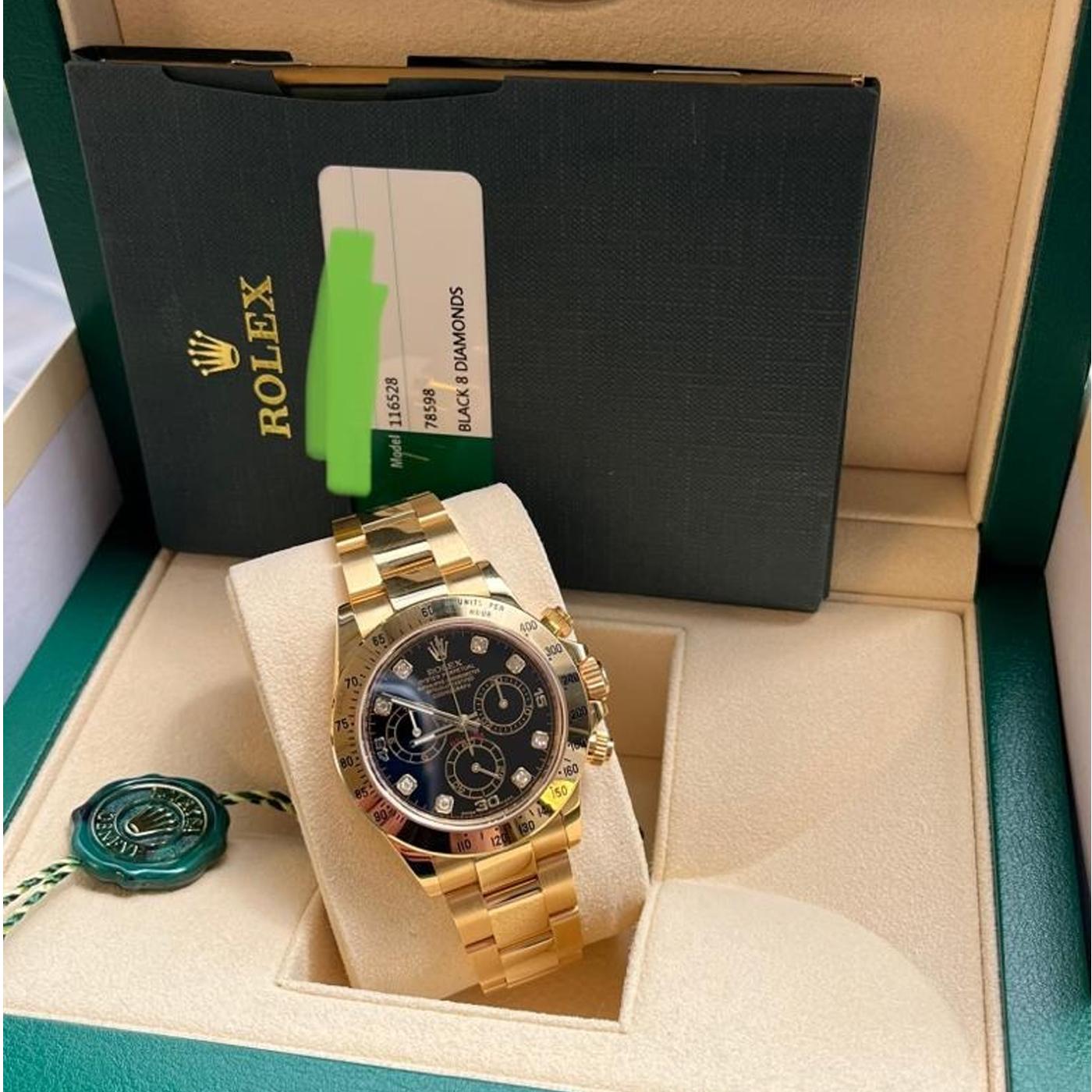 Rolex Daytona Chronograph 18k Yellow Gold Diamond Black Dial Watch 116528 For Sale 3