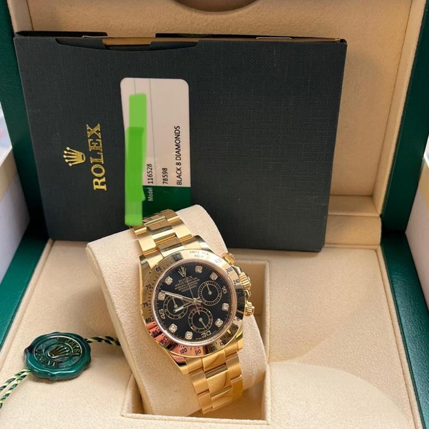 Rolex Daytona Chronograph 18k Yellow Gold Diamond Black Dial Watch 116528 For Sale 5