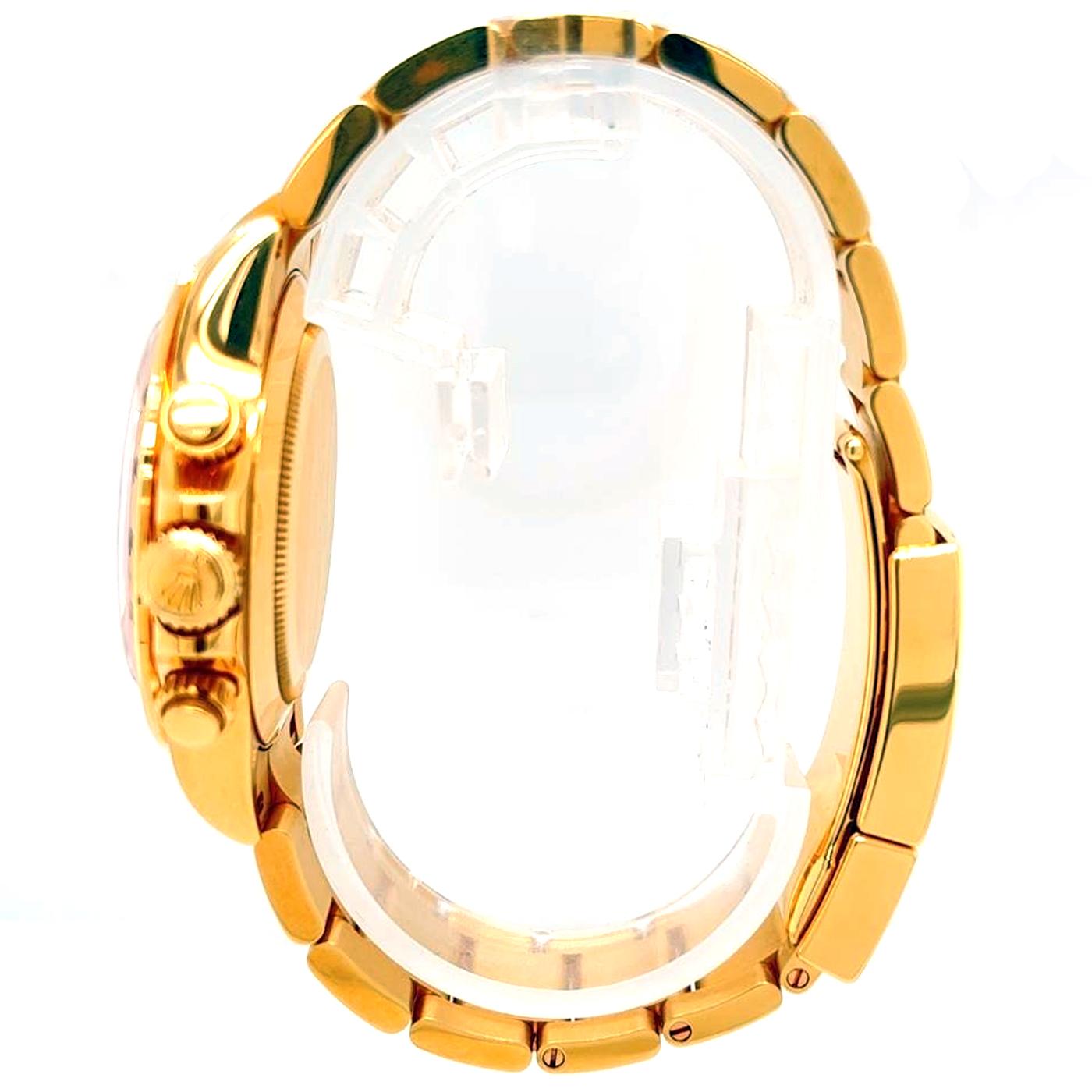 Modernist Rolex Daytona Chronograph 18k Yellow Gold Diamond Black Dial Watch 116528 For Sale