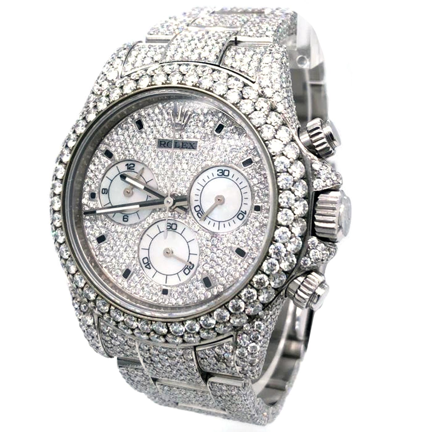 Rolex Daytona Custom Mother of Pearl Diamond Pave Dial Steel Watch ...