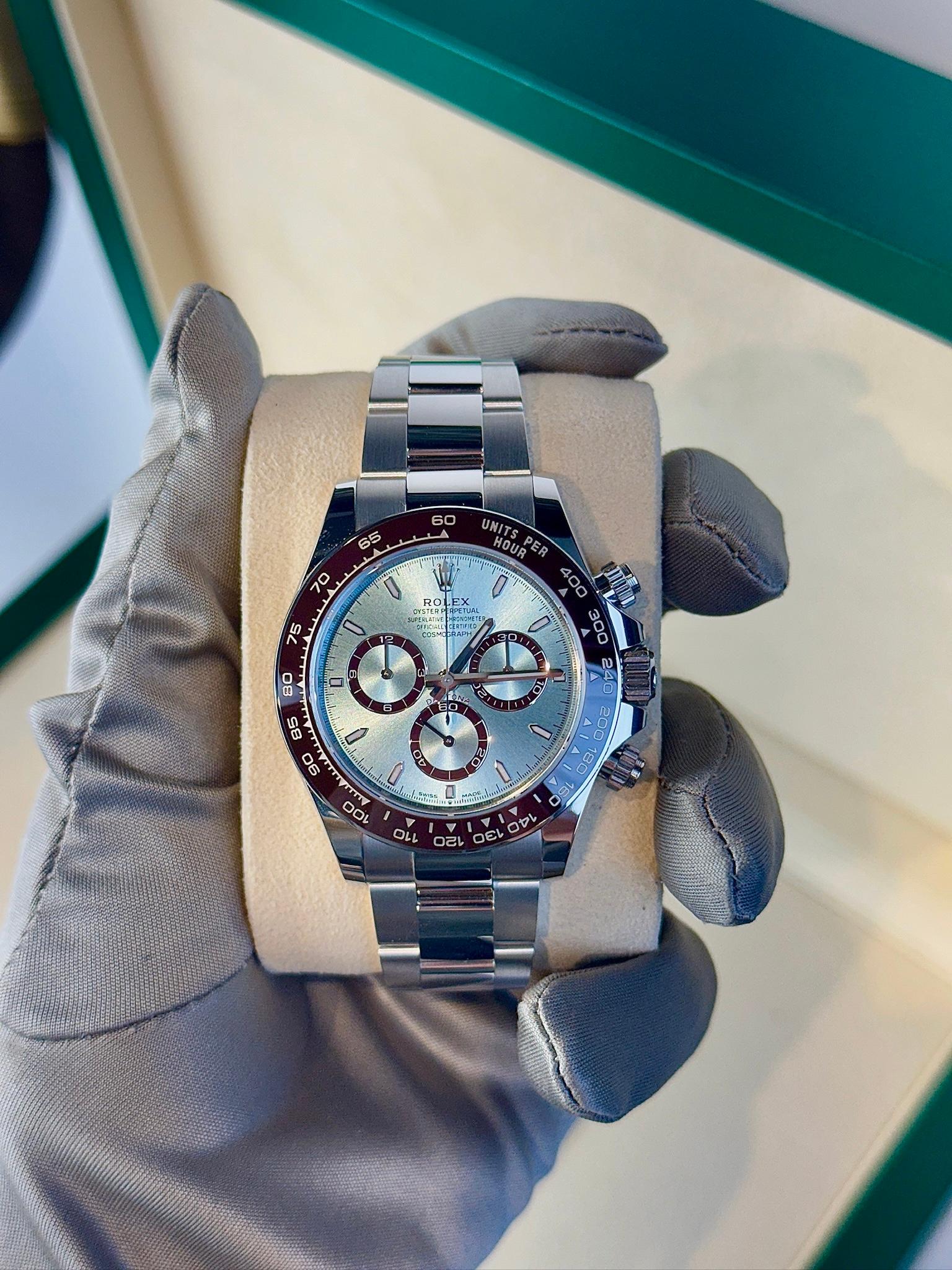 Women's or Men's Rolex Daytona 40mm Ice Blue Dial Brown Bezel Platinum 2019 Style: 116506 For Sale