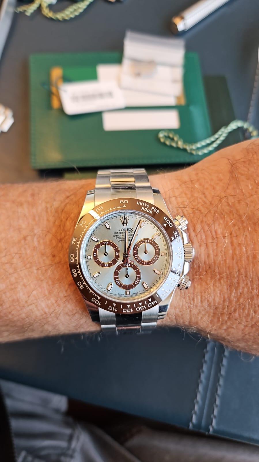 Rolex Daytona 40mm Ice Blue Dial Brown Bezel Platinum 2019 Style: 116506 For Sale 3