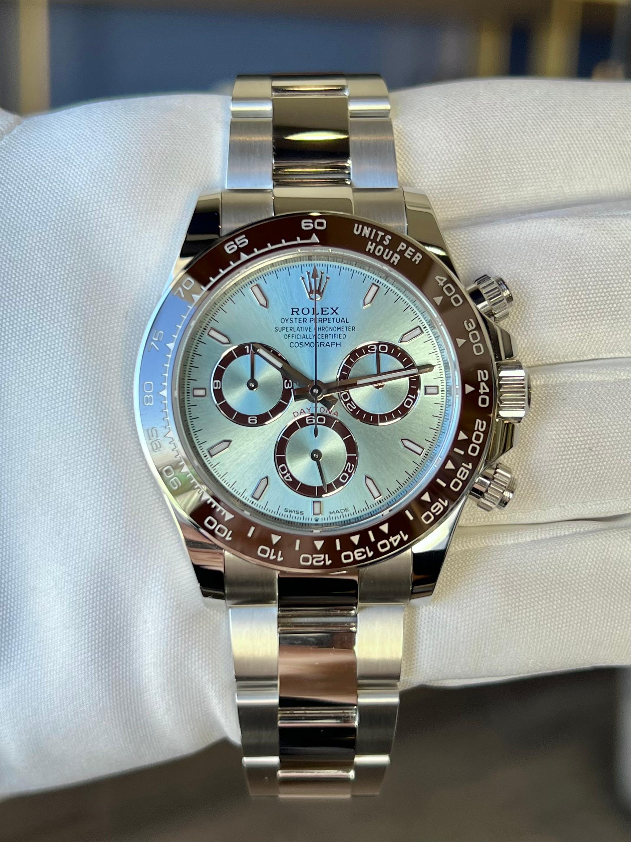 Rolex Daytona 40mm Ice Blue Dial Brown Bezel Platinum 2024 Style: 126506 2