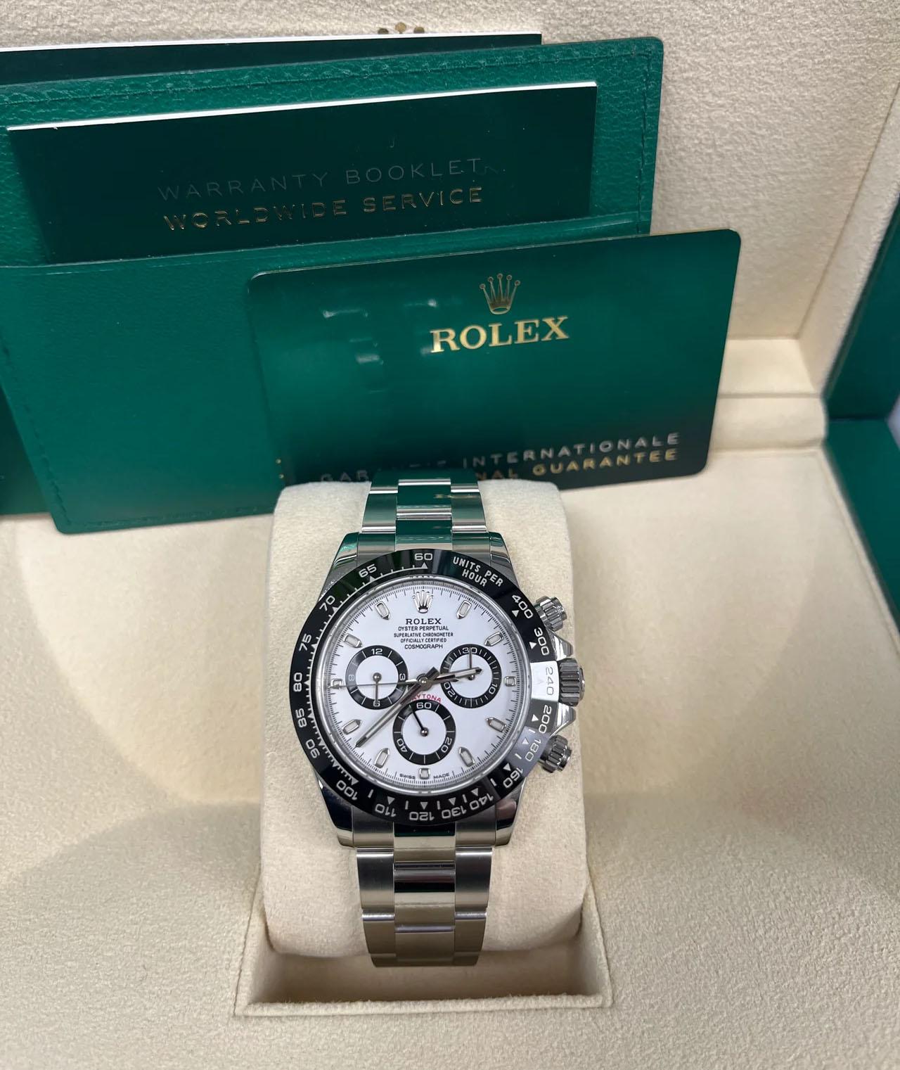 Rolex Daytona 40mm - Weiß Panda Index Zifferblatt - Keramik Lünette (Ref # 116500LN) (Empire) im Angebot