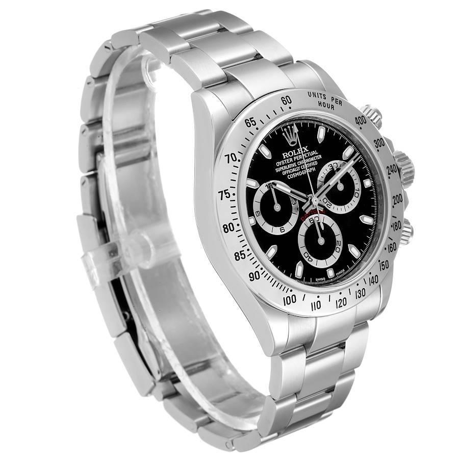Rolex Daytona Black Dial Chronograph Steel Mens Watch 116520 Box Card In Excellent Condition For Sale In Atlanta, GA