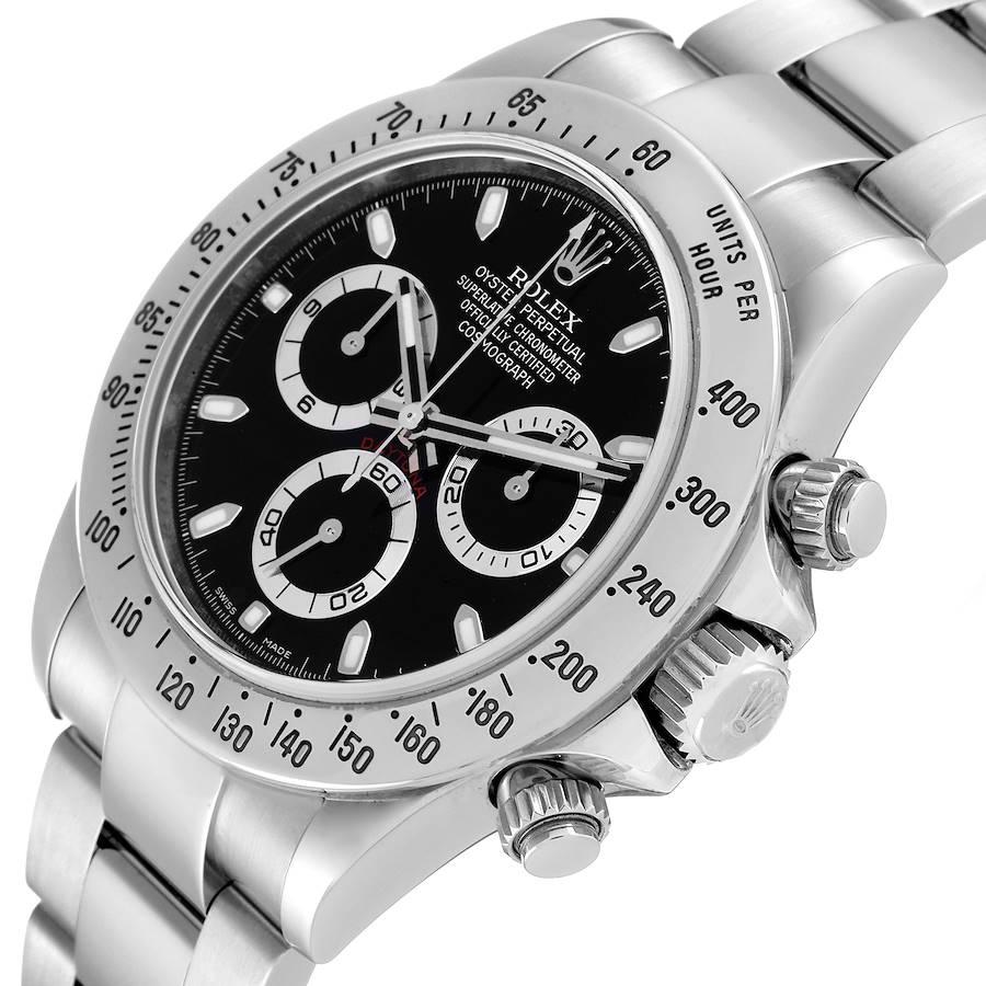 Rolex Daytona Schwarzes Zifferblatt Chronograph Stahl Herrenuhr 116520 Box Card im Angebot 2