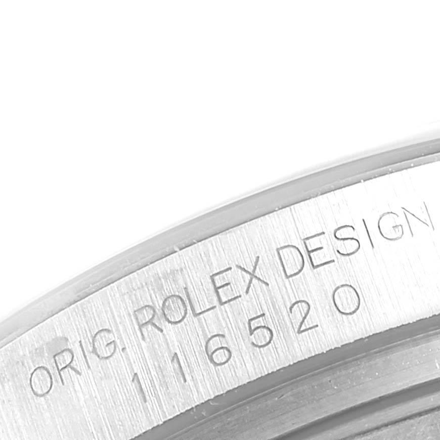 Rolex Daytona Schwarzes Zifferblatt Chronograph Stahl Herrenuhr 116520 Box Card im Angebot 4