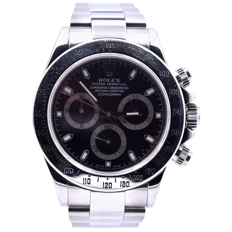 Rolex Daytona Black Dial Stainless Steel Watch Ref 116520 at 1stdibs