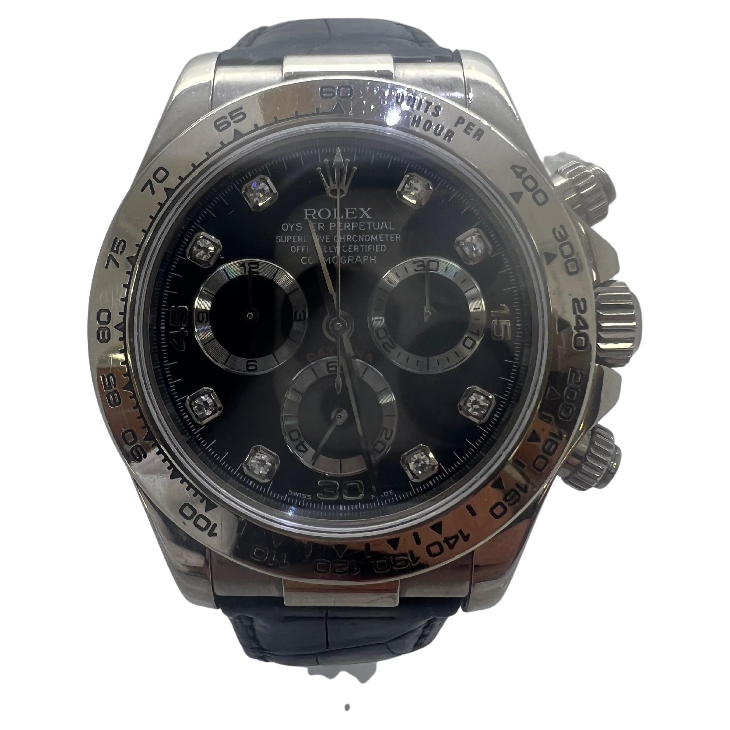 Rolex Daytona Herrenuhr mit schwarzem Diamant-Zifferblatt im Angebot