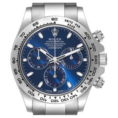 Rolex Daytona Blue Dial White Gold Chronograph Mens Watch 116509 Box Card