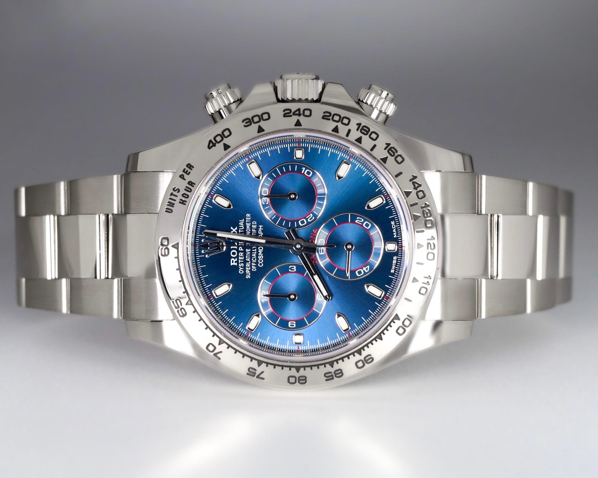 Contemporary Rolex Daytona Blue Dial White Gold Style: 116509 Men’s Watch. Date: 2021