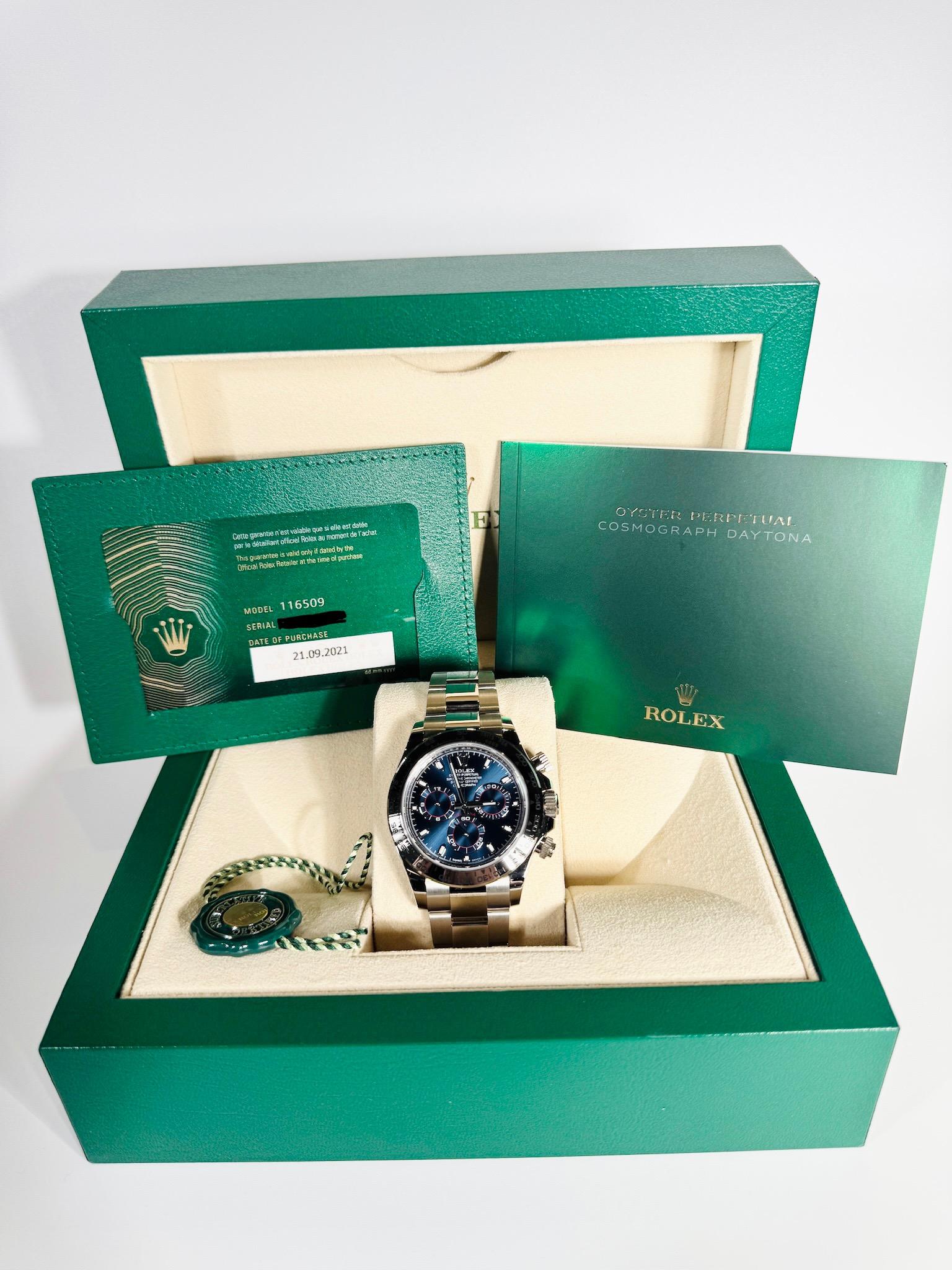 Men's Rolex Daytona Blue Dial White Gold Style: 116509 Men’s Watch. Date: 2021