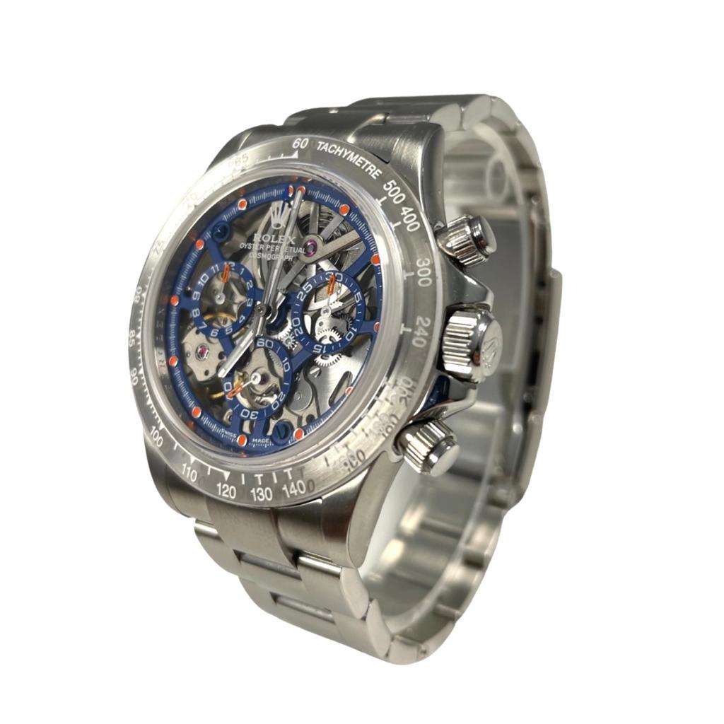 Rolex Rolex Daytona Blaues Skelett 'Artisans De Geneve' 40MM Edelstahl Uhr im Zustand „Hervorragend“ in Miami, FL