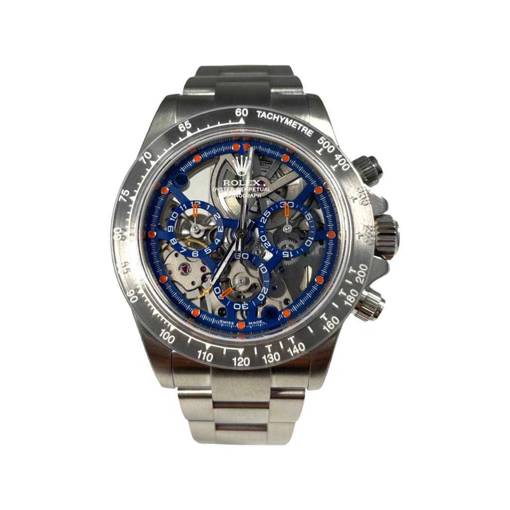 Rolex Daytona Blue Skeleton 'Artisans De Geneve' 40MM Stainless Steel Watch In Excellent Condition In Miami, FL