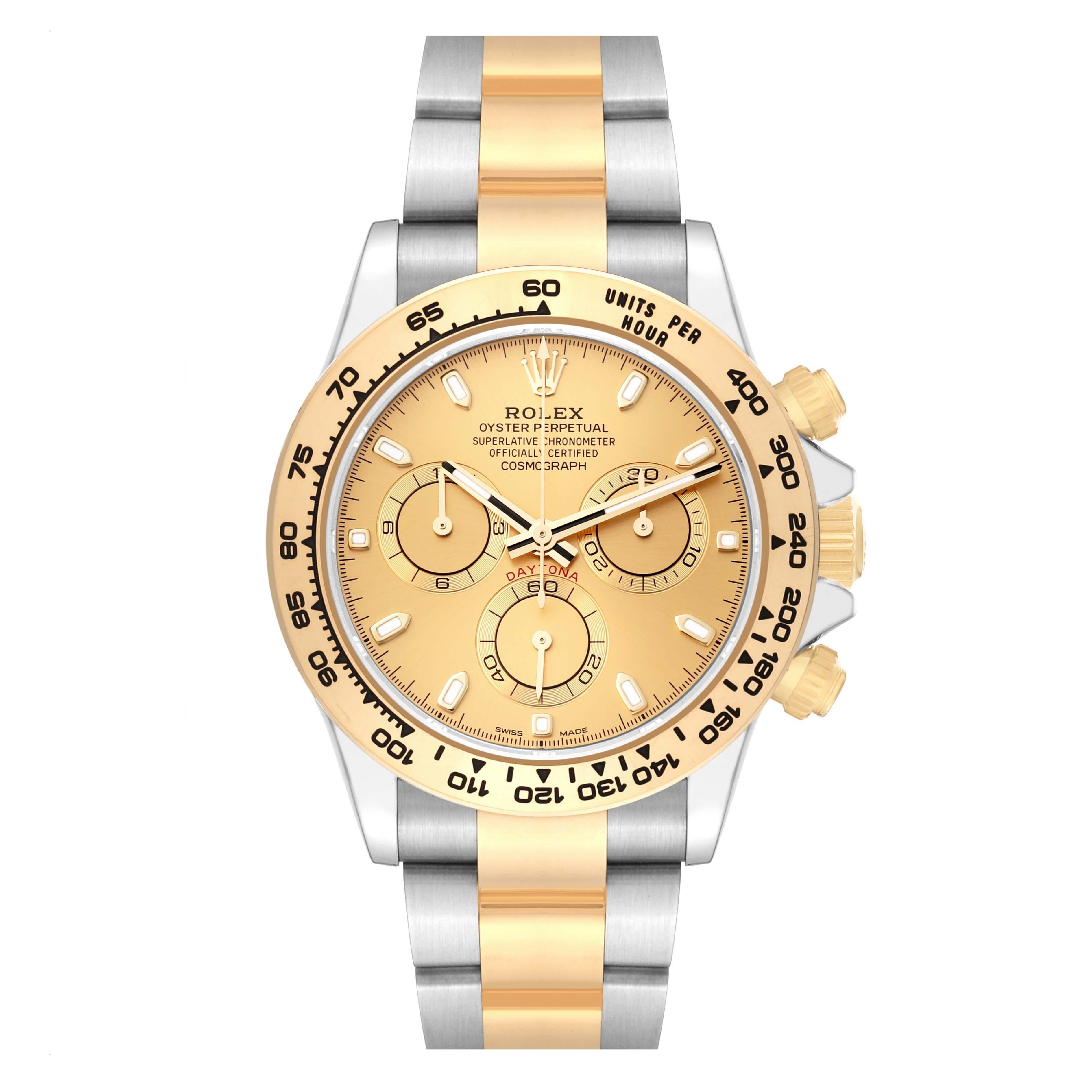 Rolex Daytona Champagne Dial Steel Yellow Gold Mens Watch 116503 Box Card In Excellent Condition For Sale In Atlanta, GA