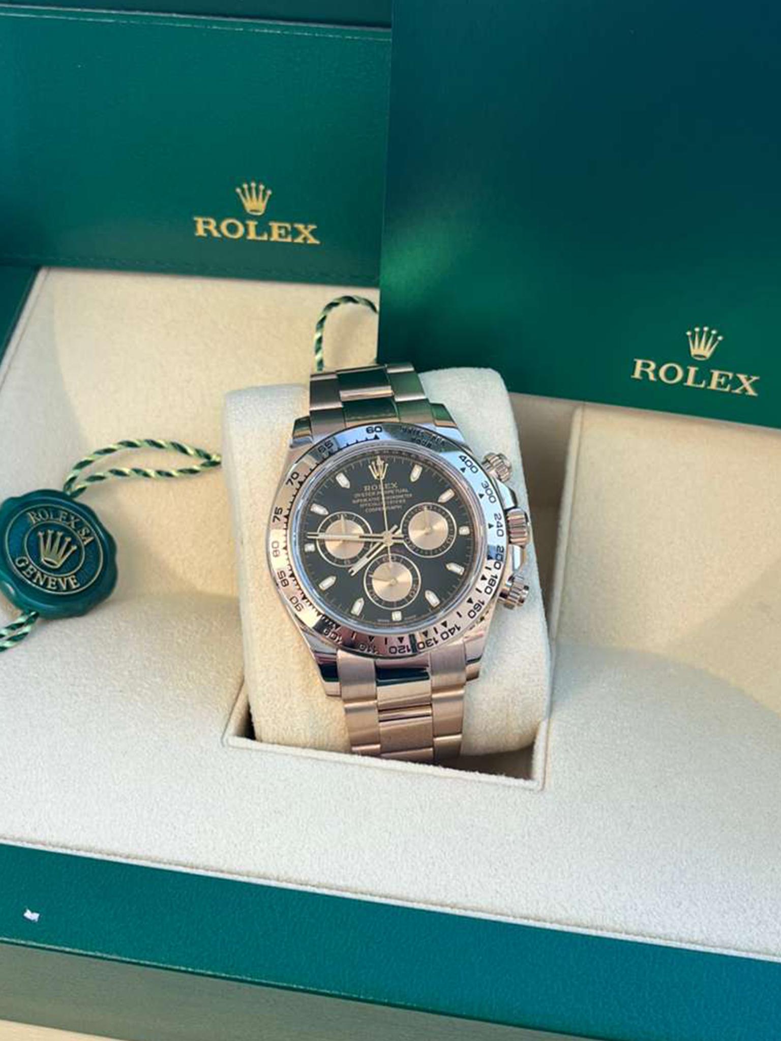 Rolex Daytona Chronograph 40mm Black Dial 18K Rose Gold Mens Watch 116505 en vente 5
