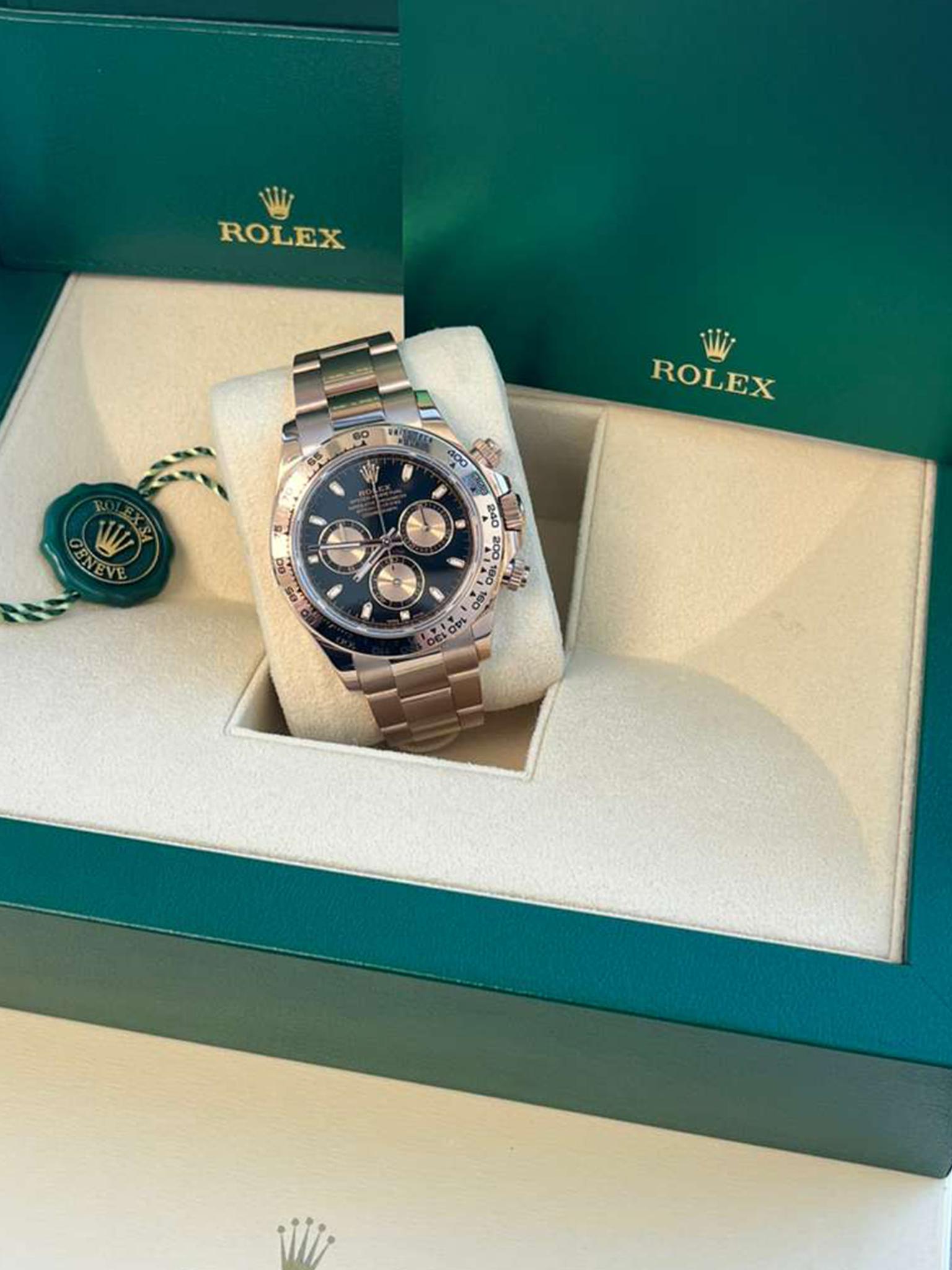 Rolex Daytona Chronograph 40mm Black Dial 18K Rose Gold Mens Watch 116505 en vente 6