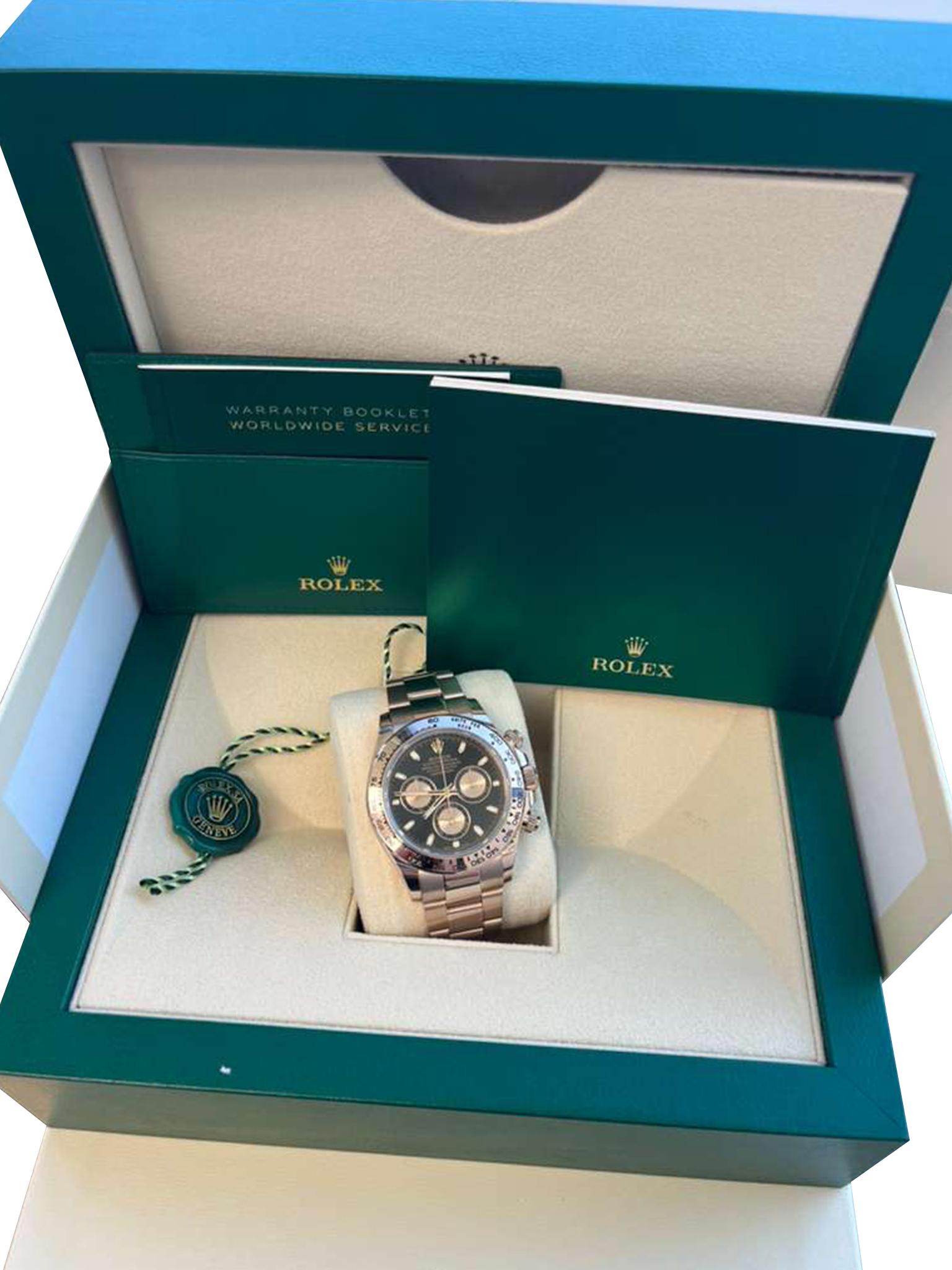 Moderniste Rolex Daytona Chronograph 40mm Black Dial 18K Rose Gold Mens Watch 116505 en vente
