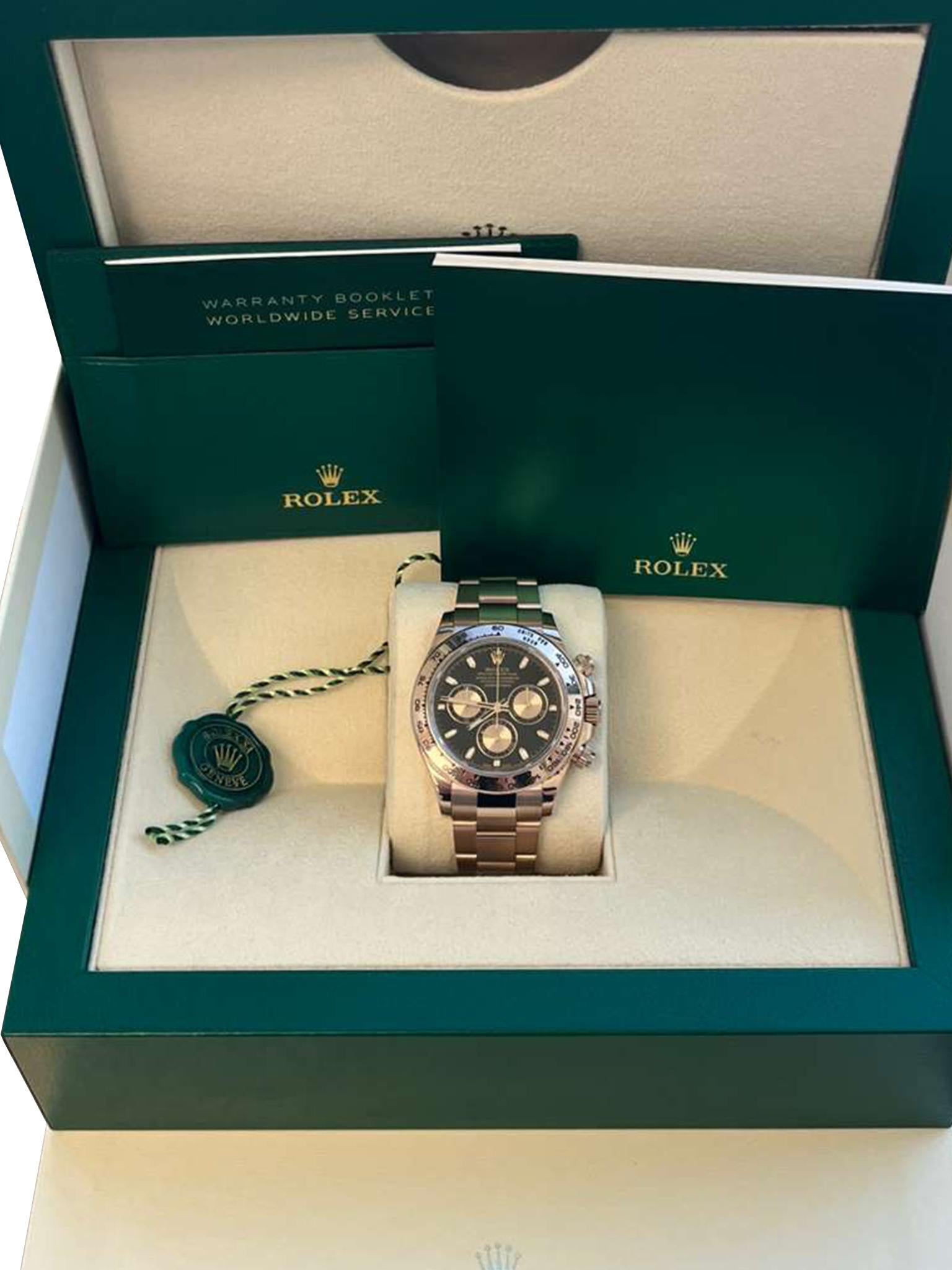 Rolex Daytona Chronograph 40mm Black Dial 18K Rose Gold Mens Watch 116505 Unisexe en vente