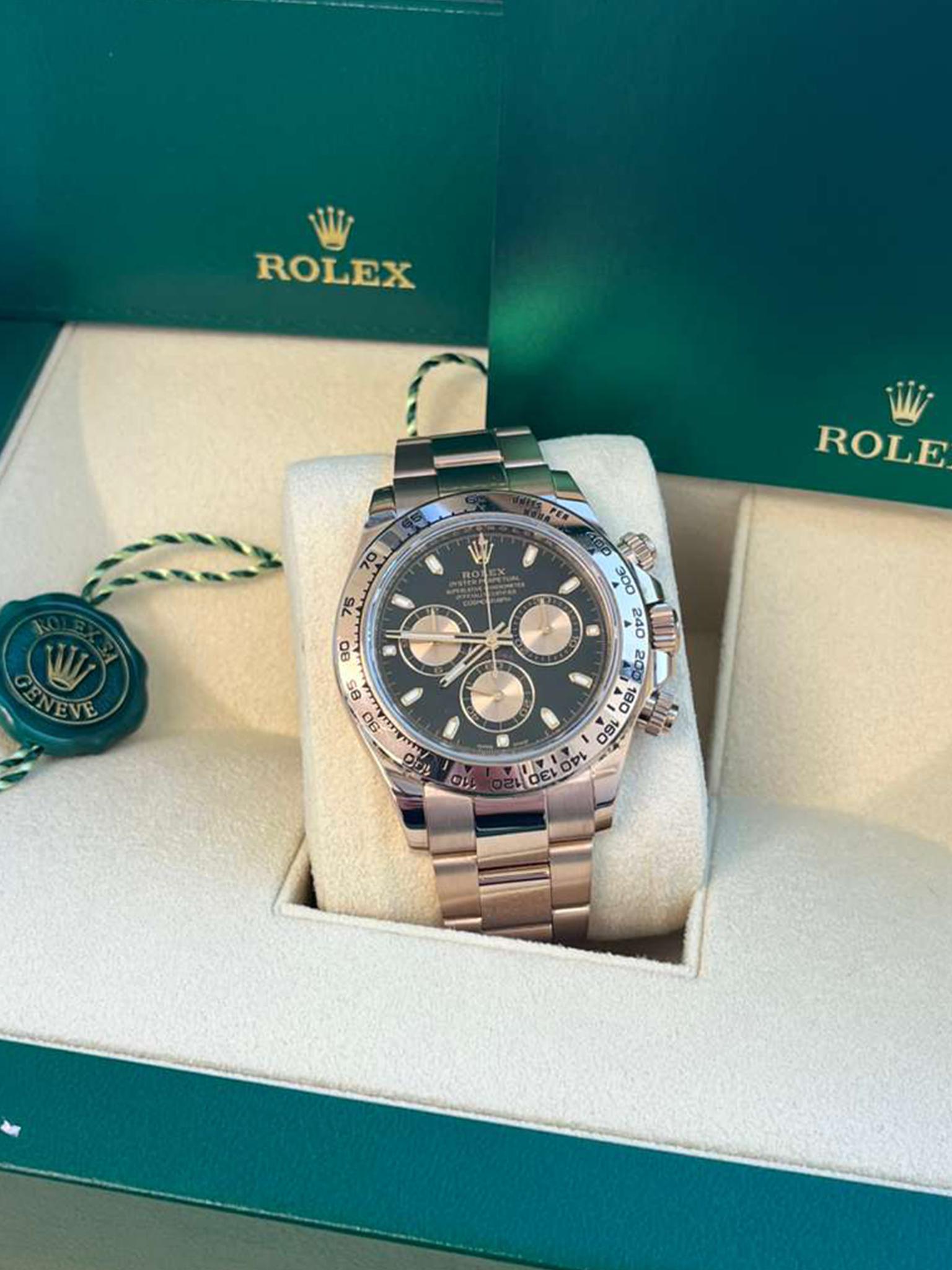 Rolex Daytona Chronograph 40mm Black Dial 18K Rose Gold Mens Watch 116505 en vente 4