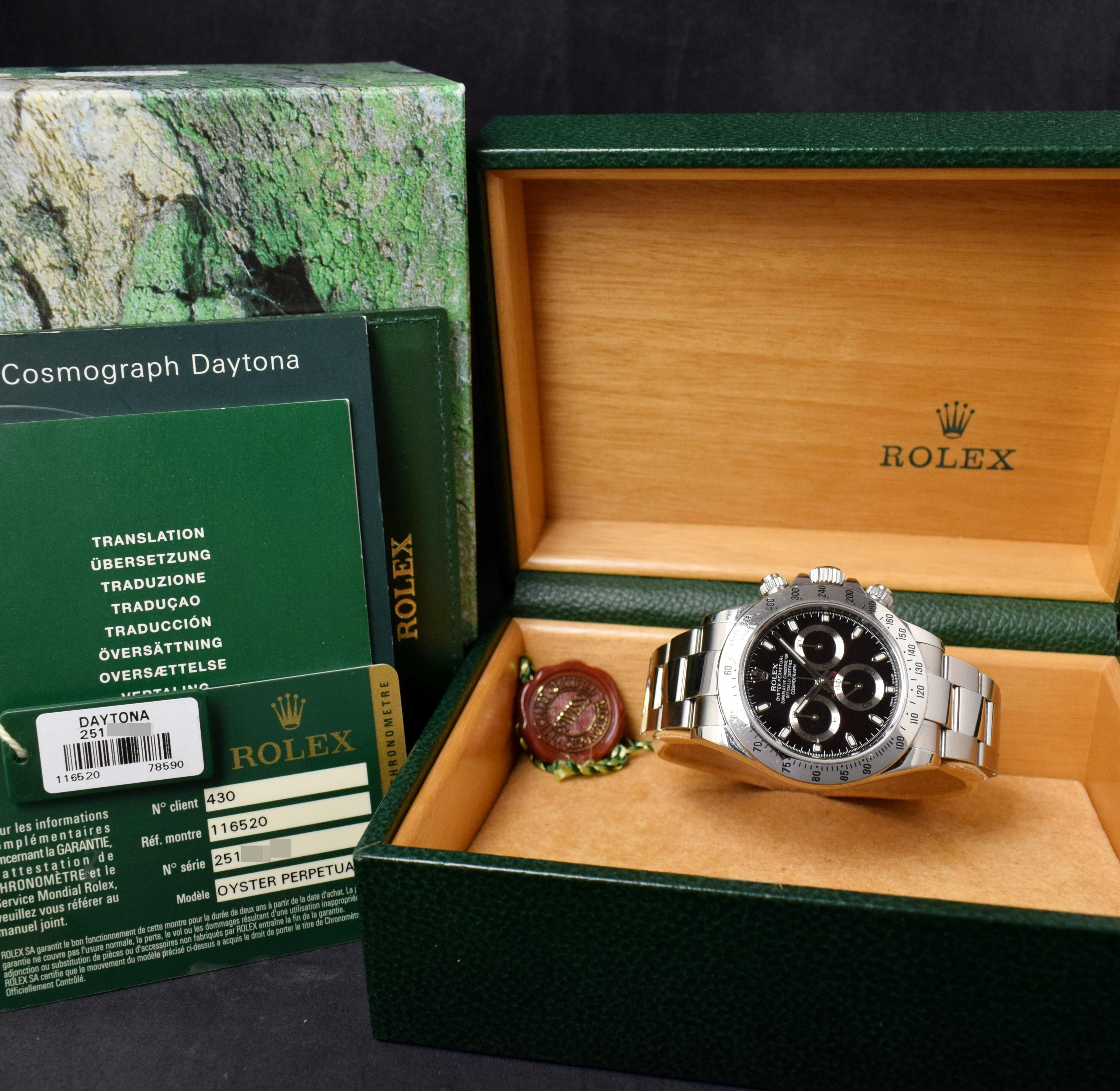 Marke: Rolex
Modell: 116520
Jahr: 2012
Seriennummer: 251xxxxx (zufällig)
Referenz: C03534

Was bedeutet Daytona 