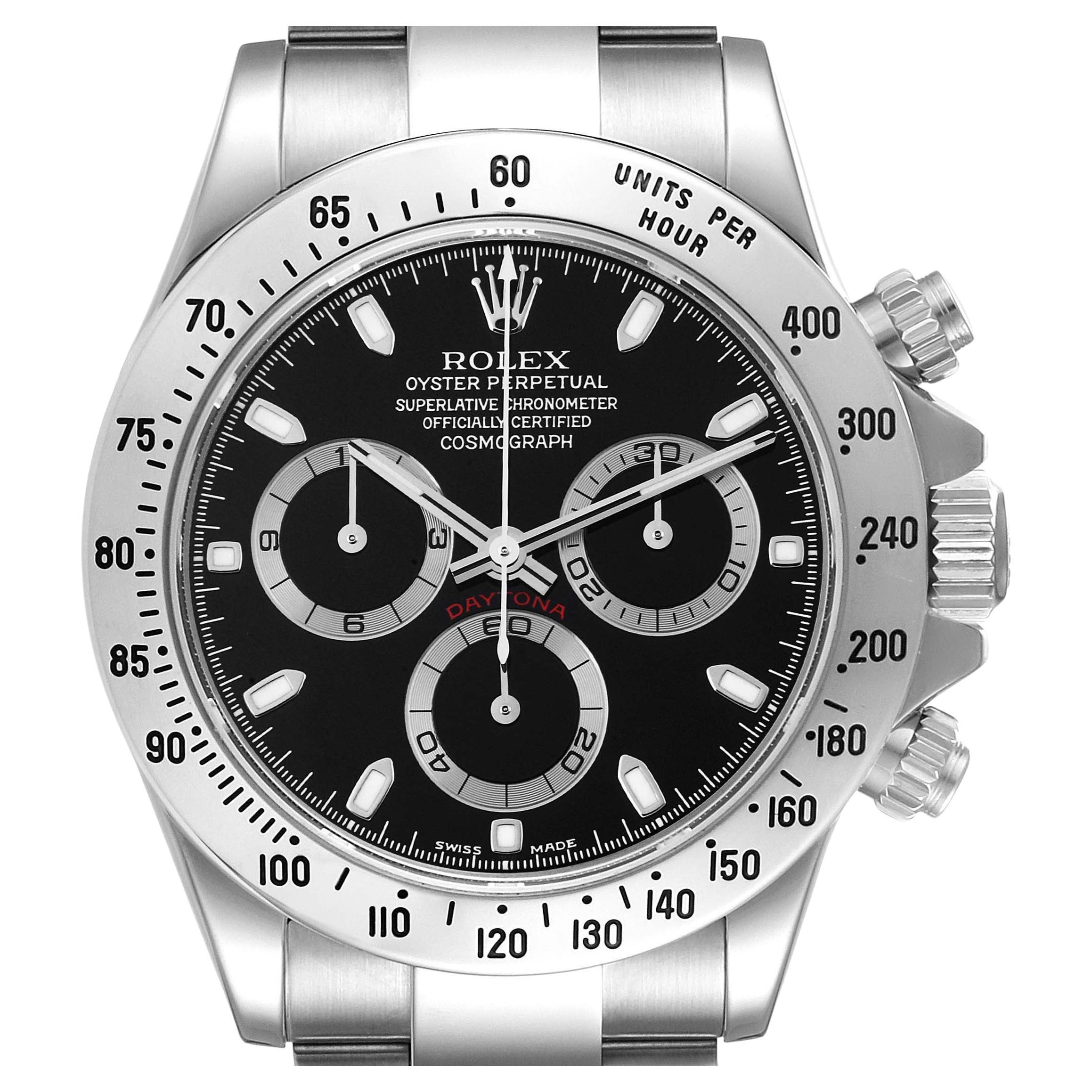 Rolex Daytona Chronograph Black Dial Steel Mens Watch 116520 Box Papers