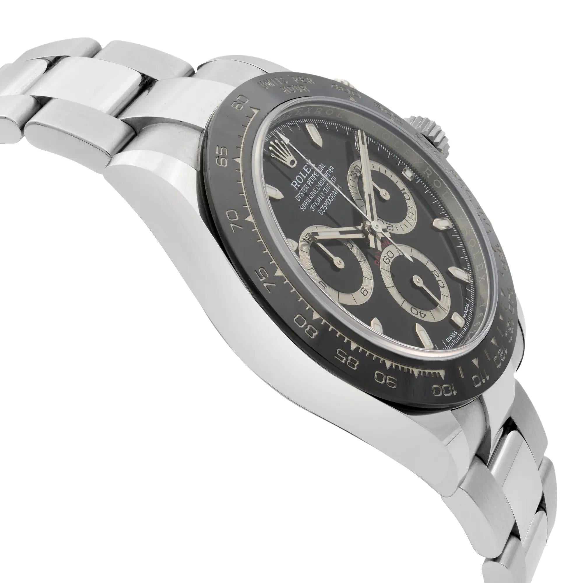 Unworn Rolex Daytona Chronograph Steel Ceramic Black Dial Watch 116500LN B/P For Sale 3