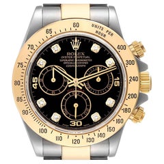 Rolex Daytona Chronograph Steel Yellow Gold Diamond Mens Watch 116523 Box Papers