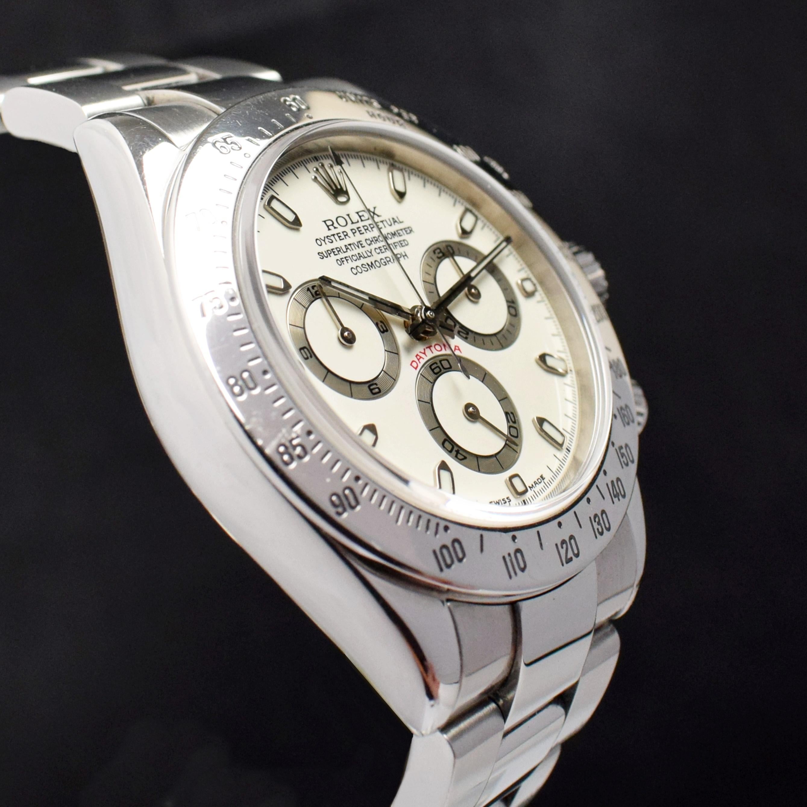 Rolex Daytona Chronograph White Ivory Creamy Dial 116520 Steel Watch 2001 en vente 1