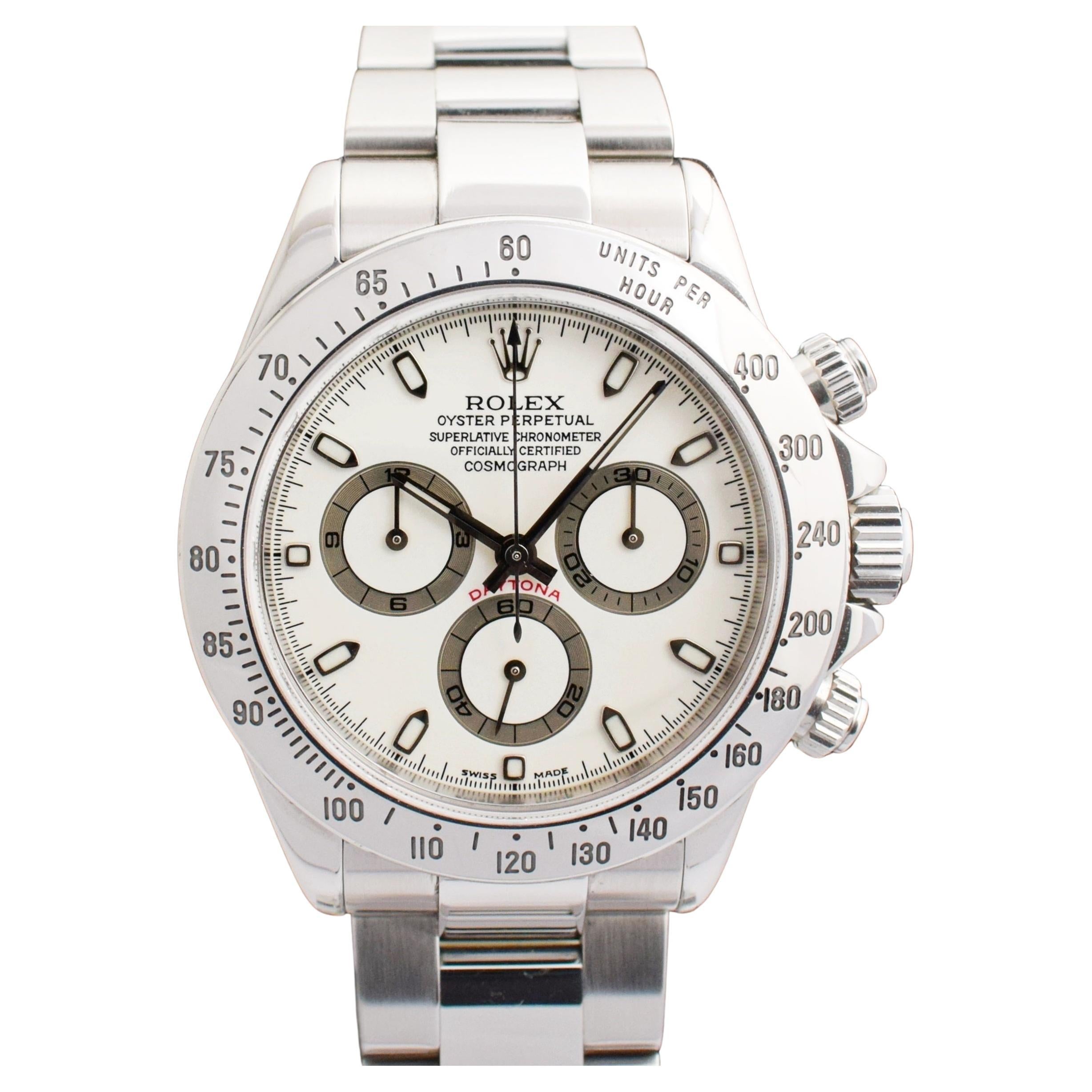 Rolex Daytona Chronograph White Ivory Creamy Dial 116520 Steel Watch 2001  For Sale at 1stDibs
