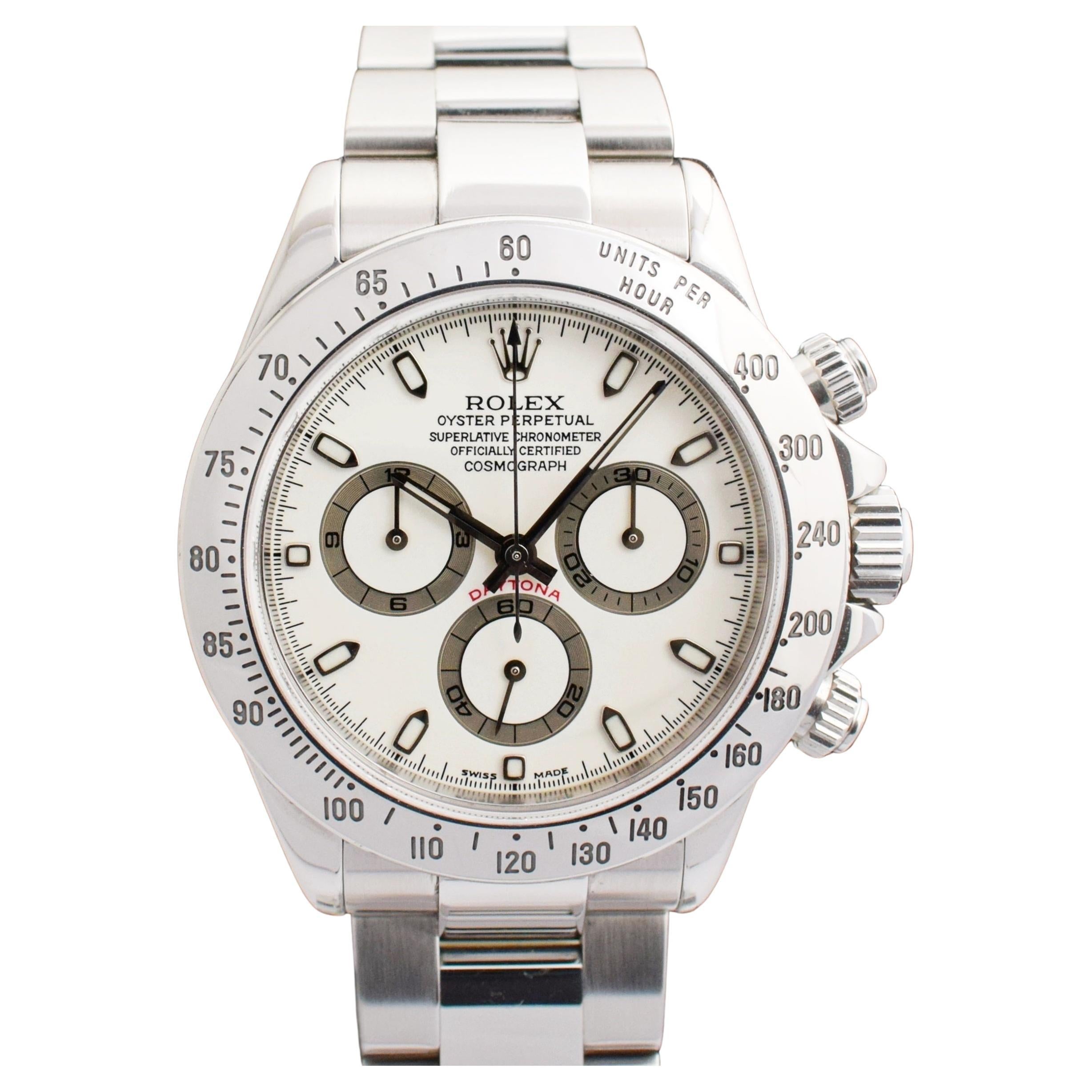 Rolex Daytona Chronograph Weiß Elfenbein Cremefarbene Stahluhr 116520 mit Zifferblatt 2001