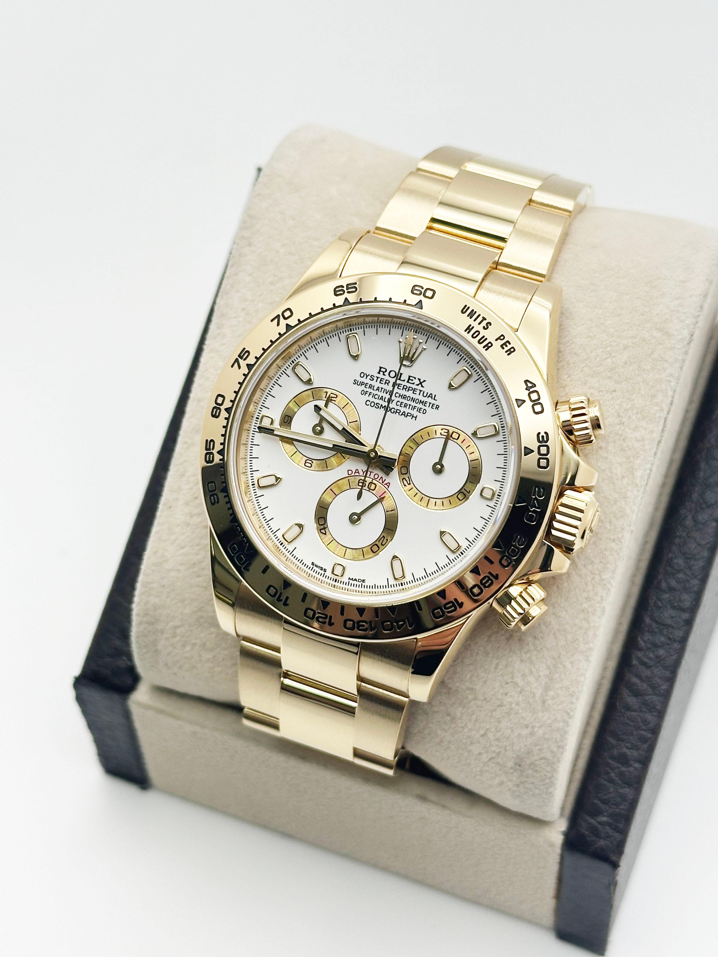 Men's Rolex Daytona Cosmograph 116508 White Dial 18K Yellow Gold Box Paper For Sale
