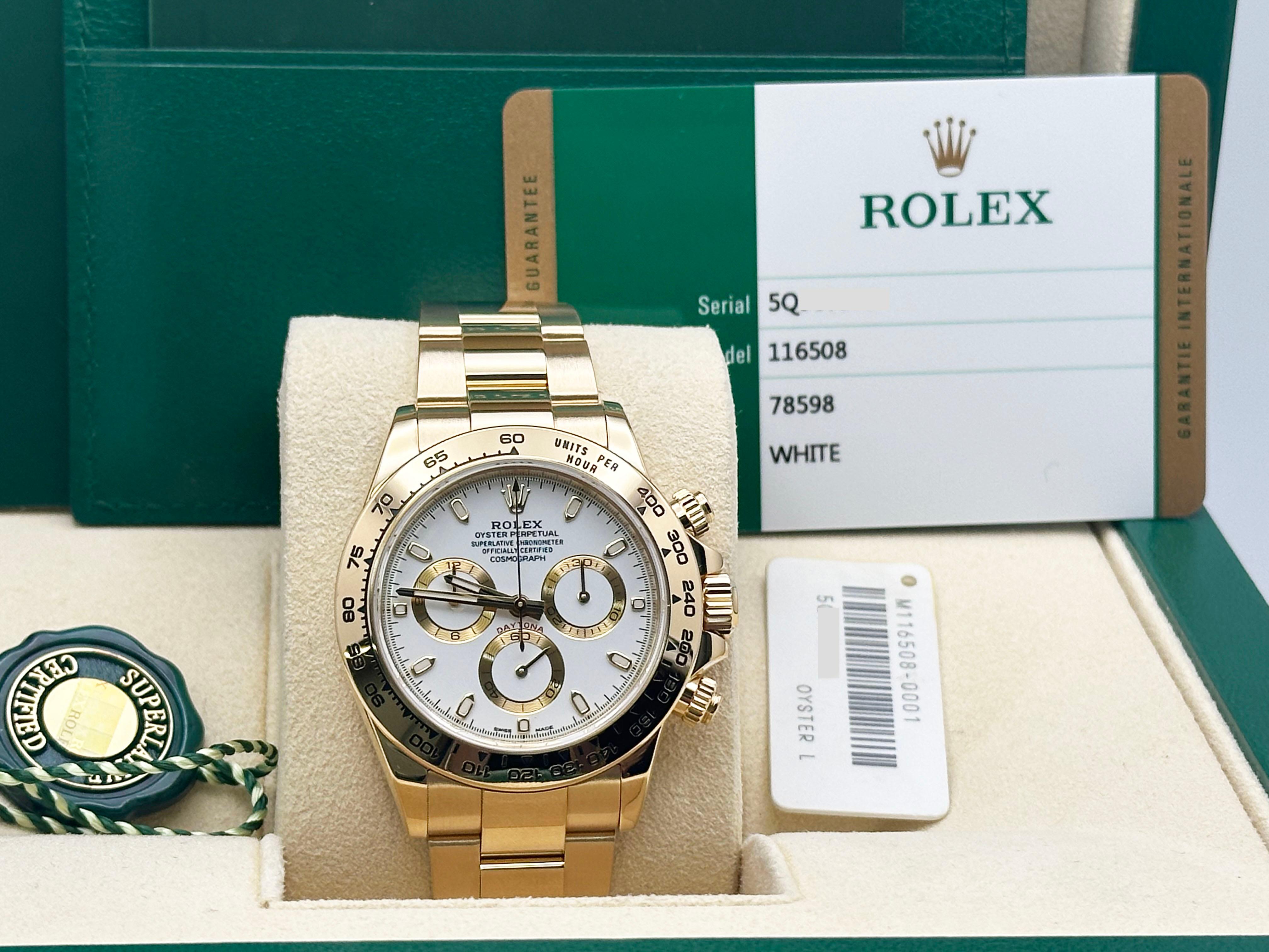 Rolex Daytona Cosmograph 116508 White Dial 18K Yellow Gold Box Paper For Sale 5