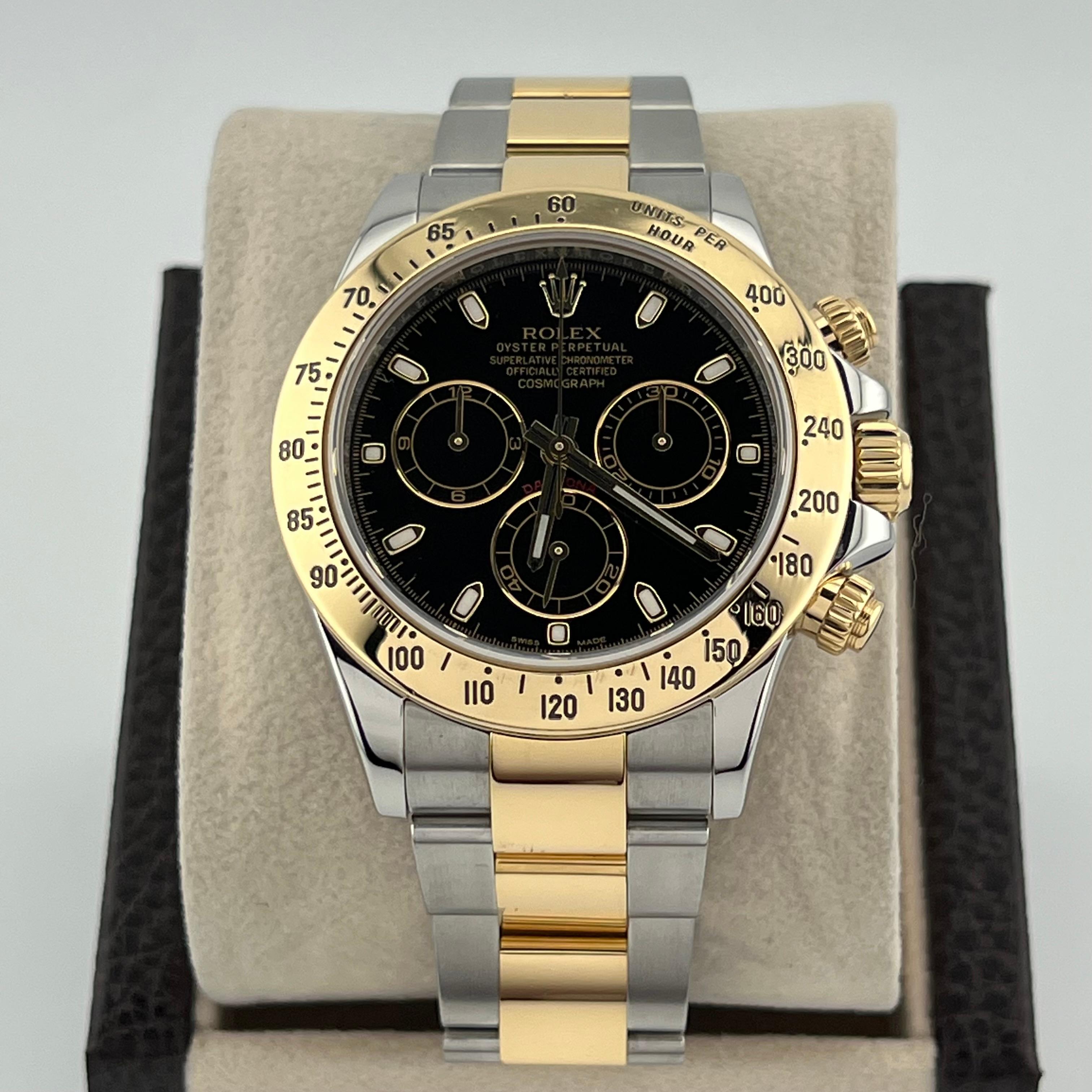 Rolex Daytona Cosmograph 116523 40mm Cadran noir Or jaune 18k Boîte en acier en vente 8